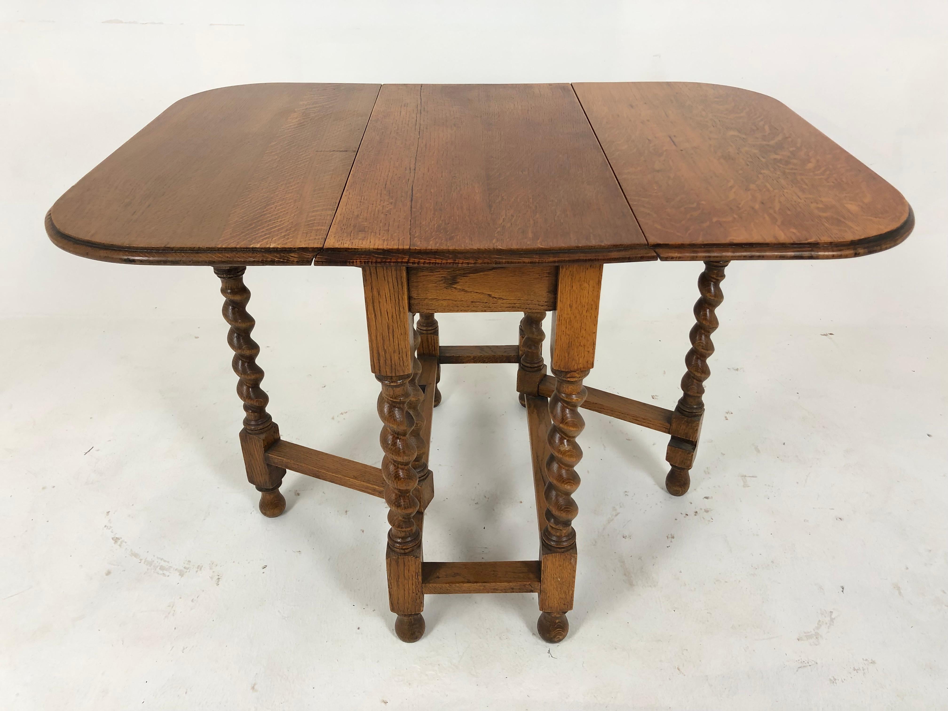 Antique Oak Barley Twist Gateleg Table, Drop Leaf Table, Scotland 1920, H757 For Sale 1