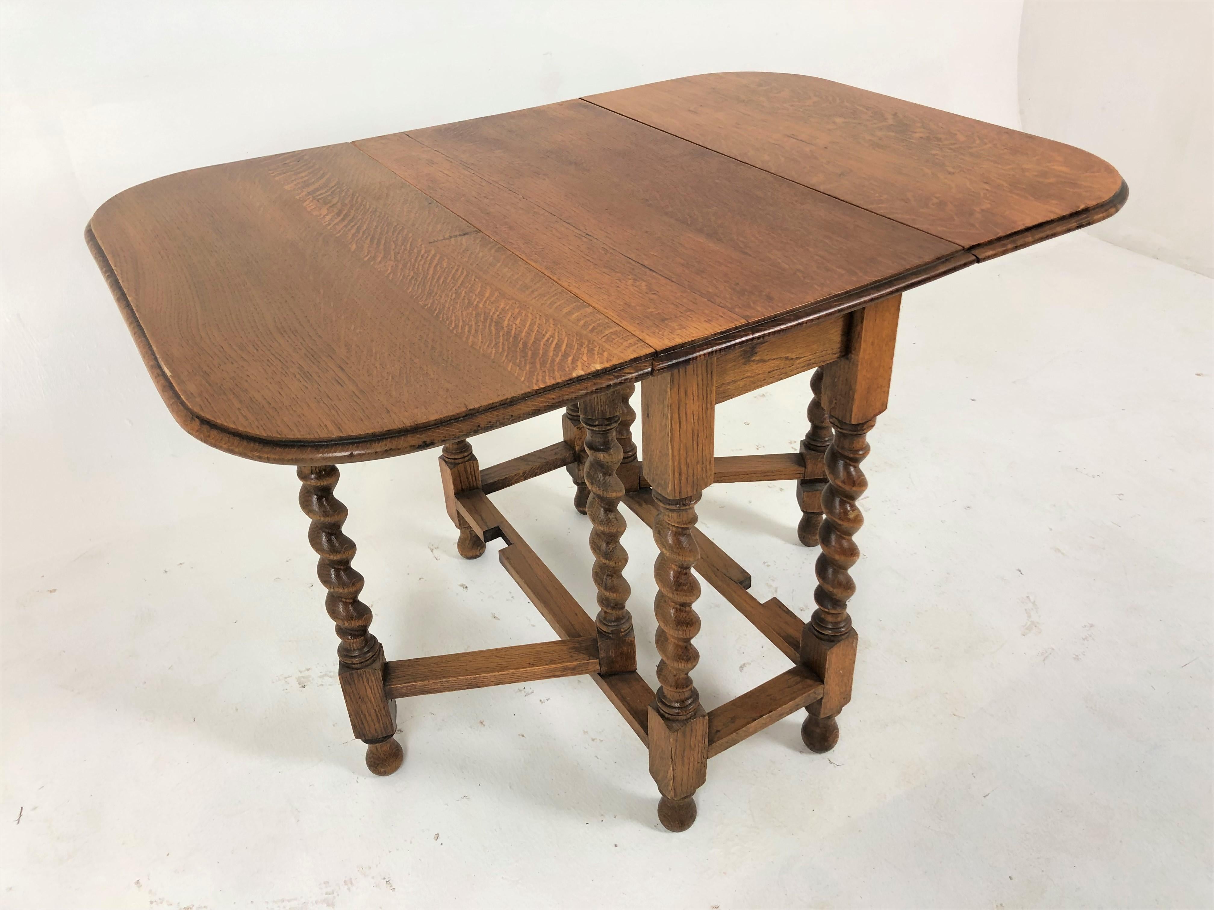 Antique Oak Barley Twist Gateleg Table, Drop Leaf Table, Scotland 1920, H757 For Sale 2