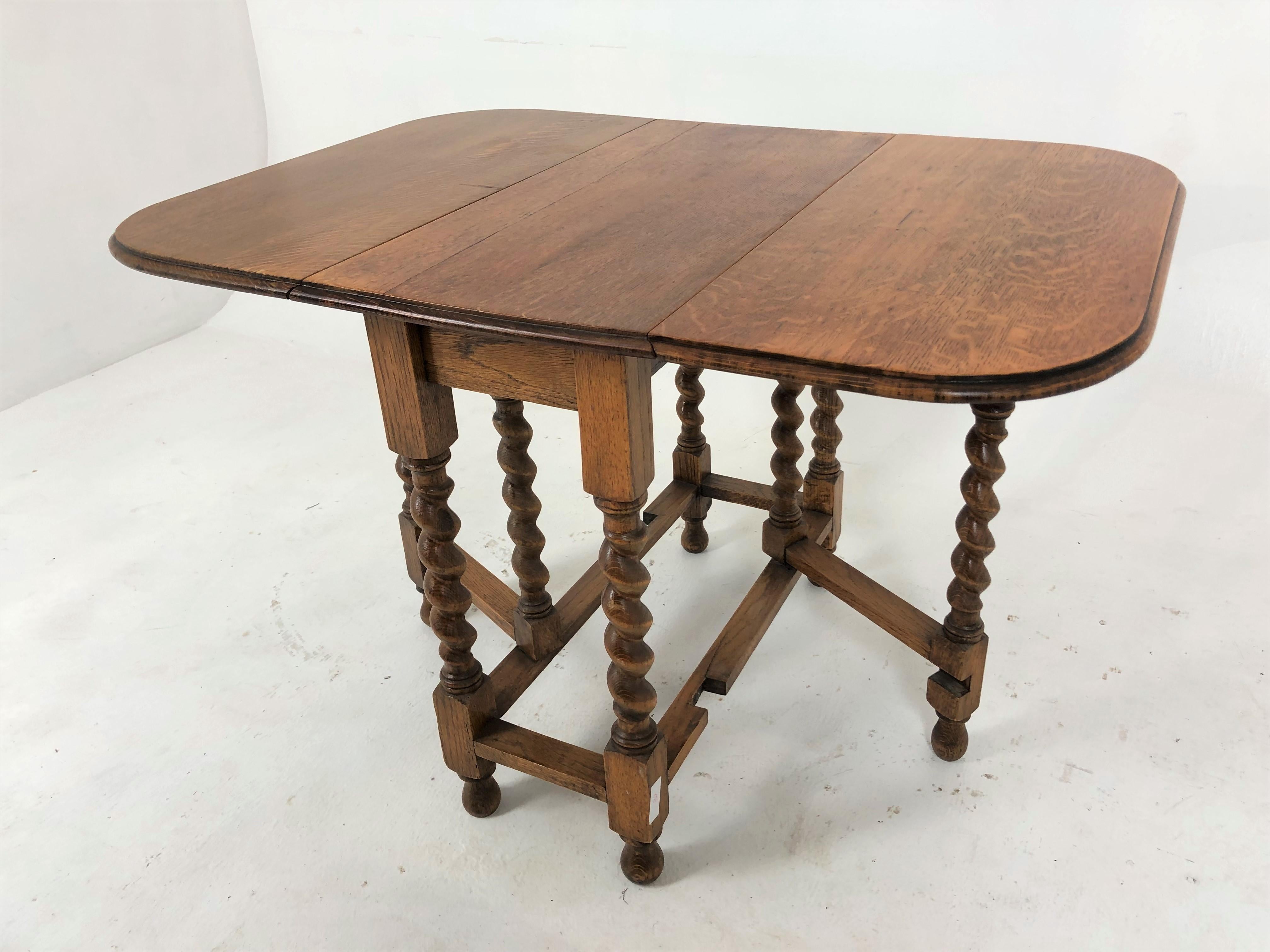 Antiker Barley Twist Gateleg-Tisch aus Eiche, klappbarer Tisch, Schottland 1920, H757 im Angebot 1