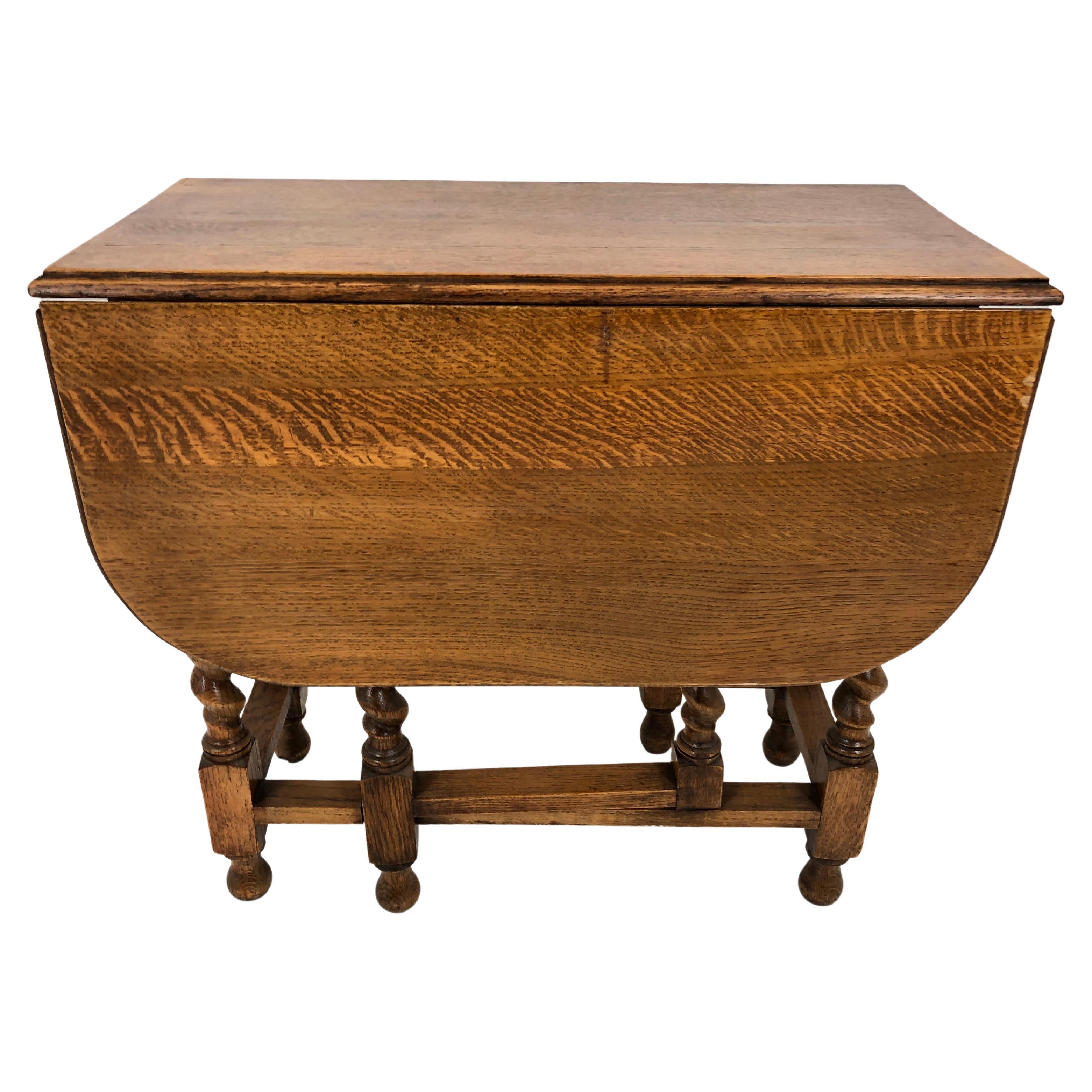 Antique Oak Barley Twist Gateleg Table, Drop Leaf Table, Scotland 1920, H757 For Sale