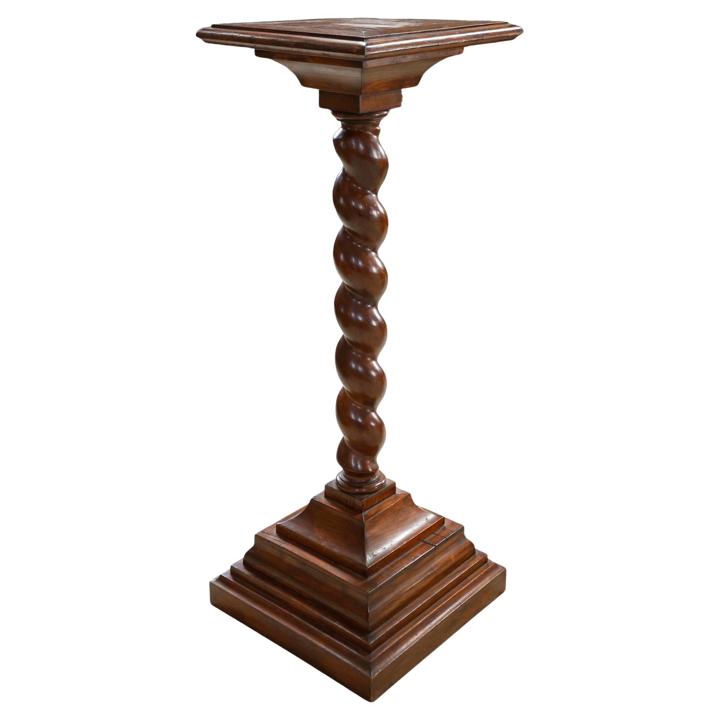 Antique Oak Barley Twist Pedestal / Plant Stand – 109 cm Height