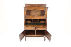 Antique Oak Barley Twist Roll Top Desk Shutter Front Desk, Scotland, 1910