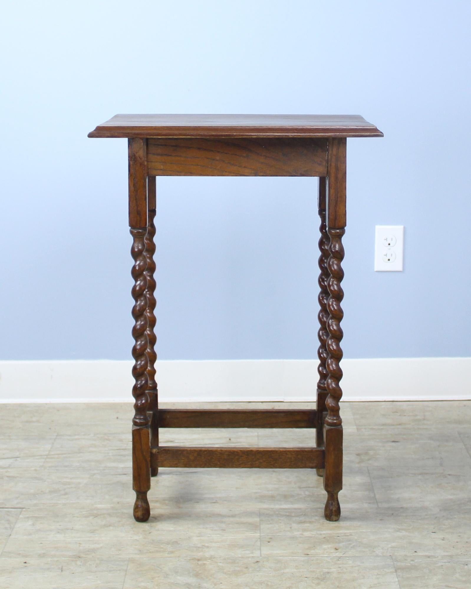 English Antique Oak Barley Twist Side Table
