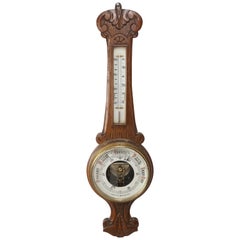 Antique Oak Barometer, Carved Oak Aneroid Barometer, Scotland, 1910