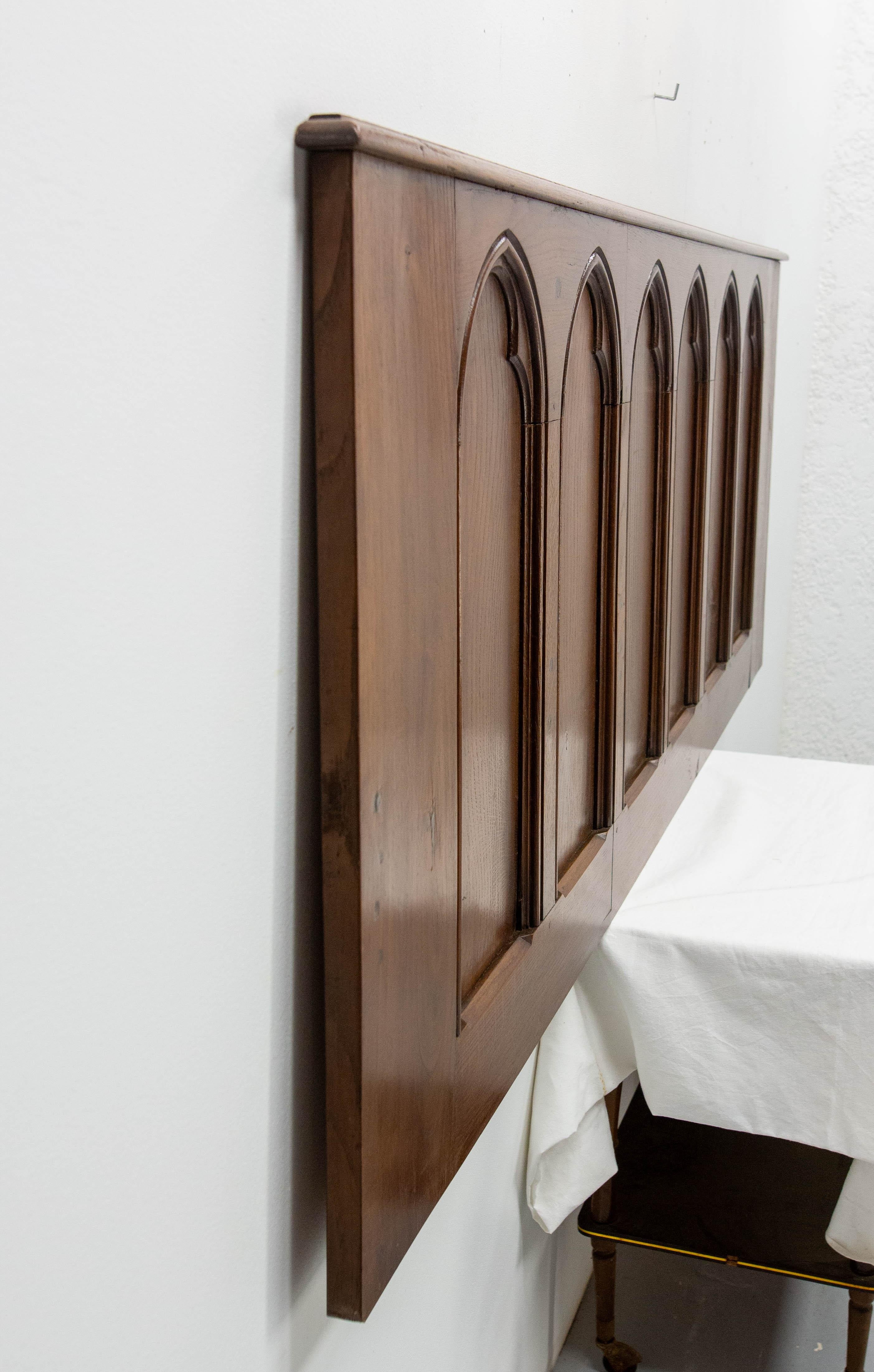 Gothic Revival Antique Oak Bed Headboard Neogothic King Size Late 19th Century