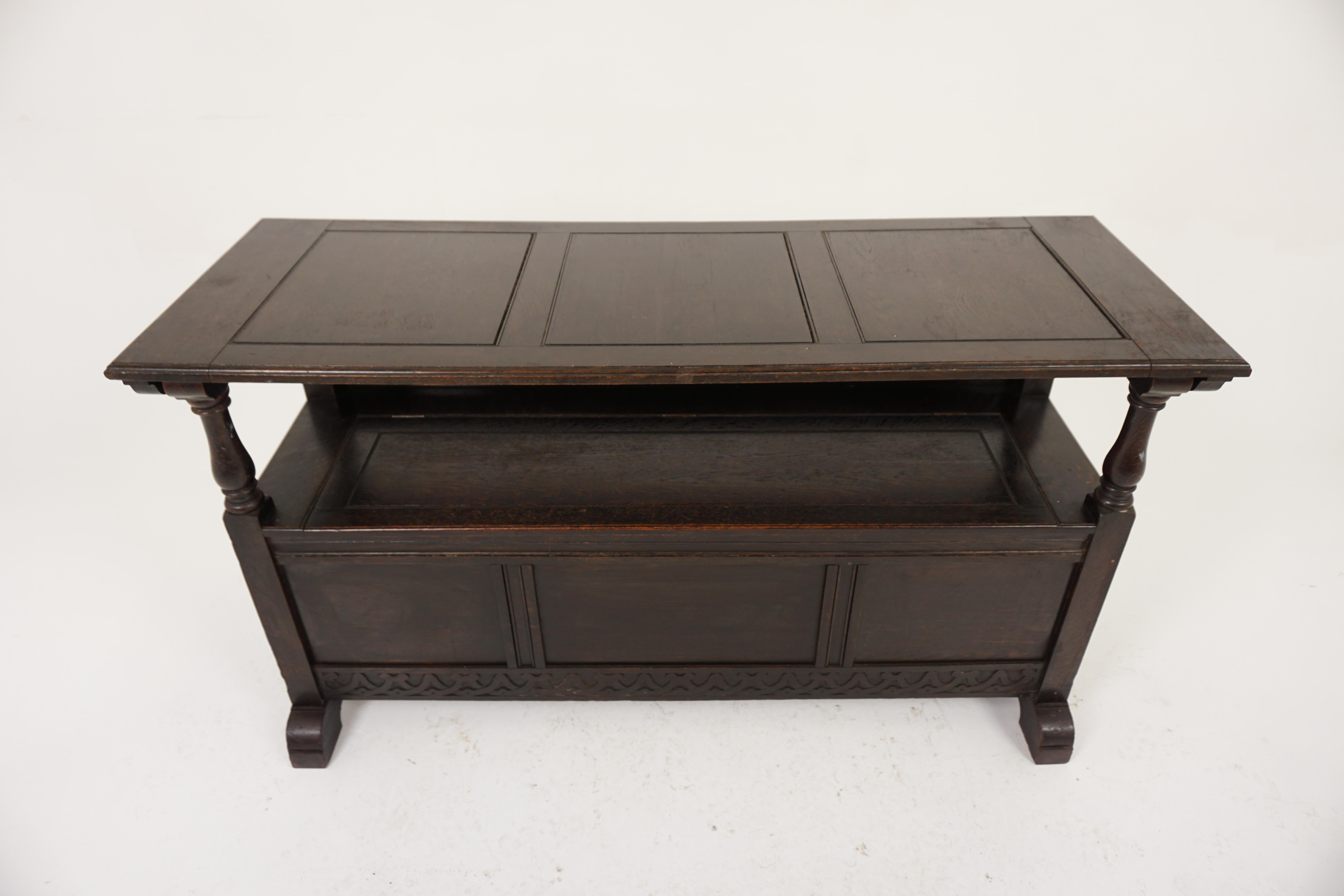 Hand-Crafted Antique Oak Bench, Hall Seat, Monks Bench, Settle, Scotland 1900, H988