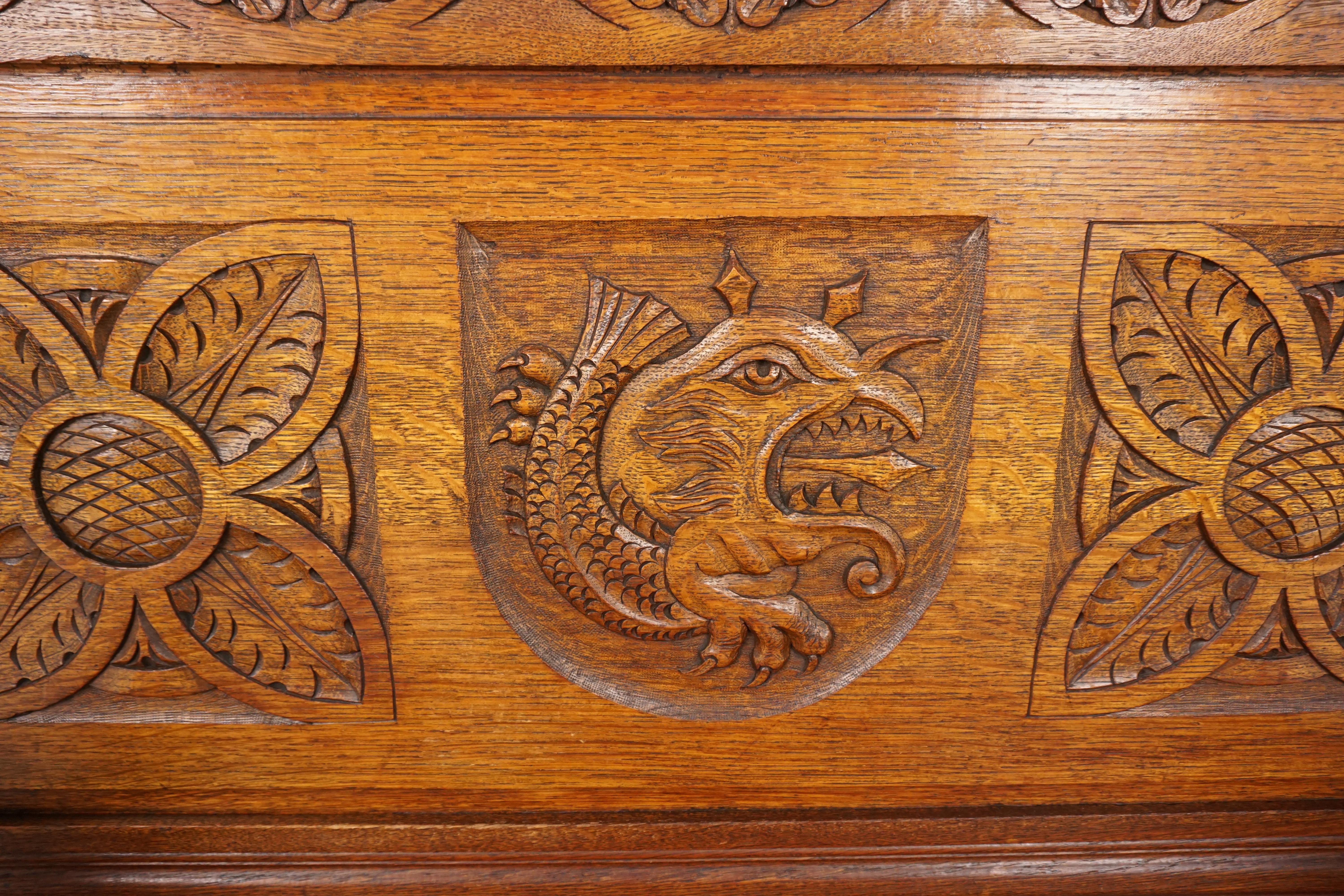 Scottish Antique Oak Bench, Victorian, Heavily Carved, Green Man, Scotland 1880, B1829
