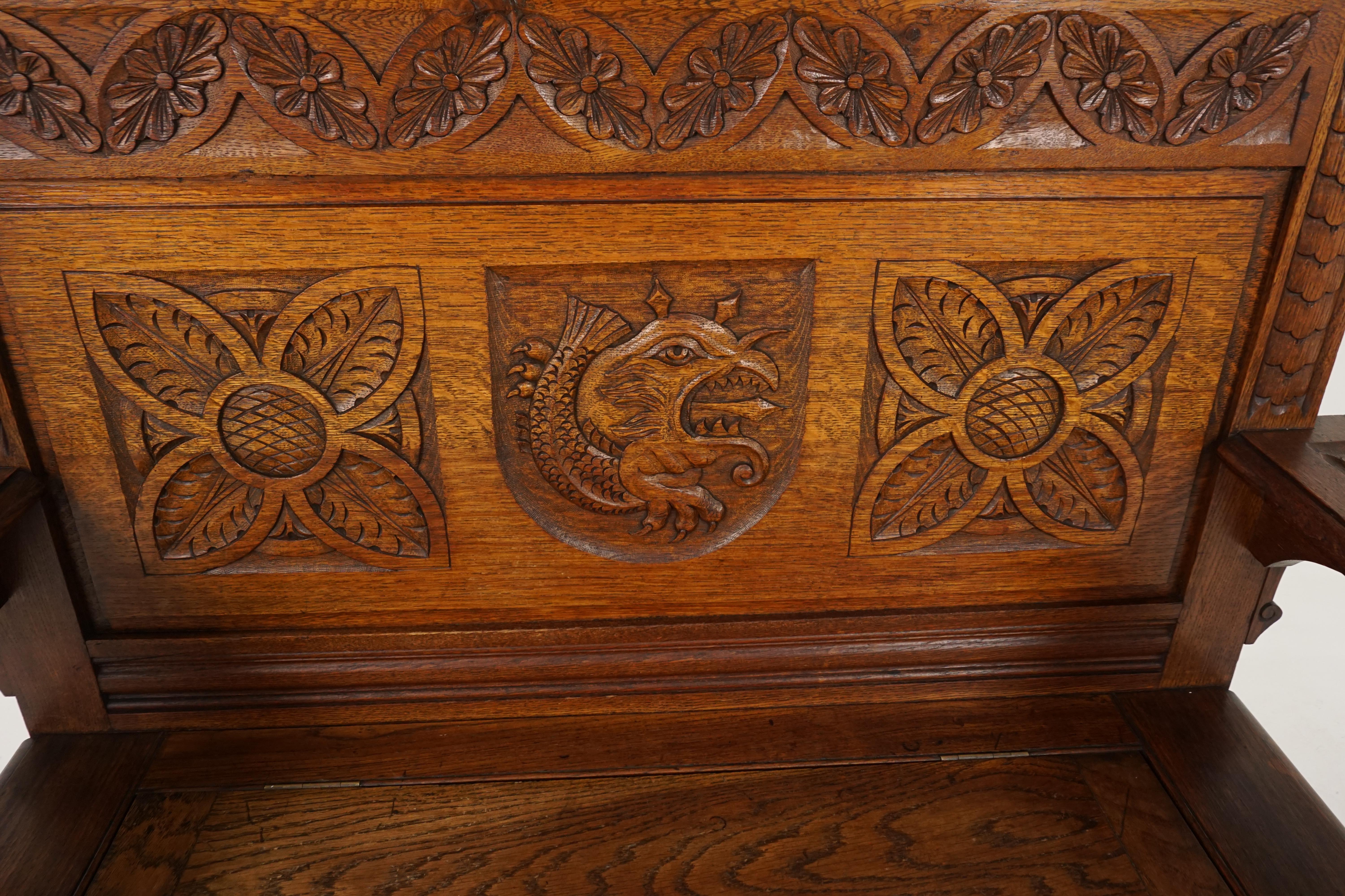 Antique Oak Bench, Victorian, Heavily Carved, Green Man, Scotland 1880, B1829 In Good Condition In Vancouver, BC
