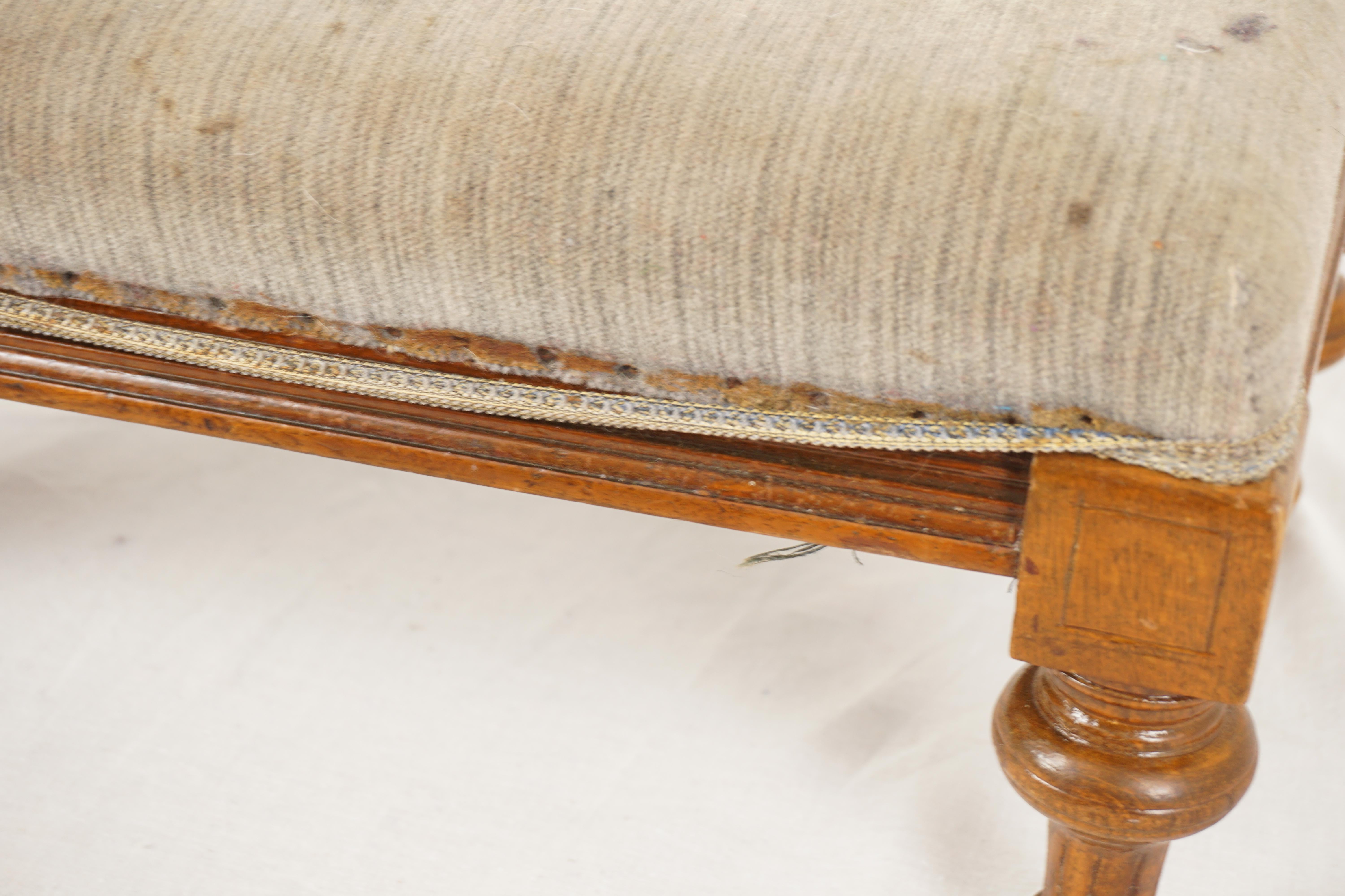 Late 19th Century Antique Oak Bench, Victorian Oak Front Stool and Foot Rest, Scotland 1880, H1060