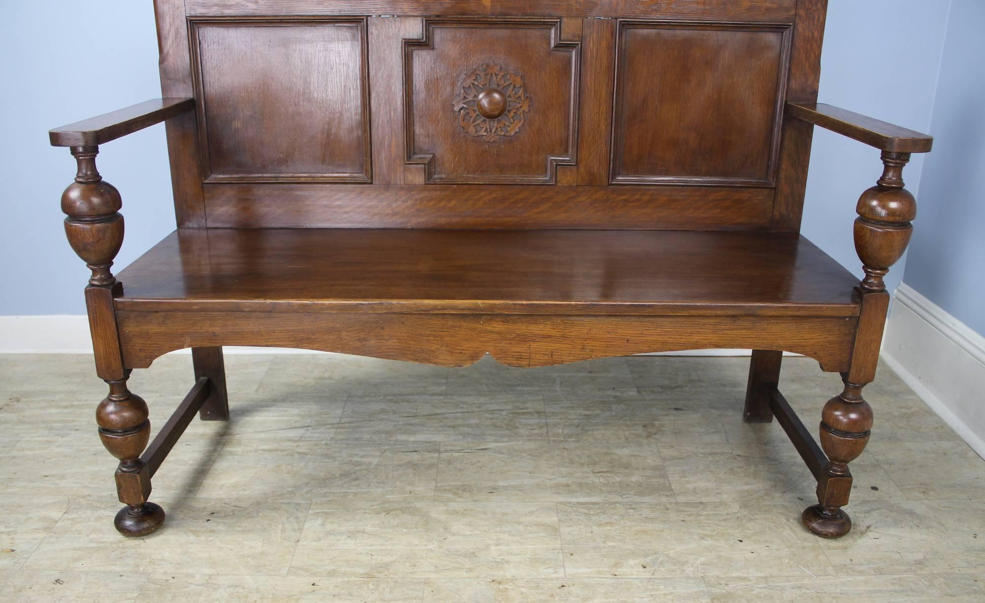 English Antique Oak Bench with Medallion