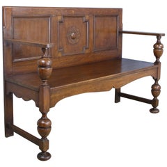 Antique Oak Bench with Medallion