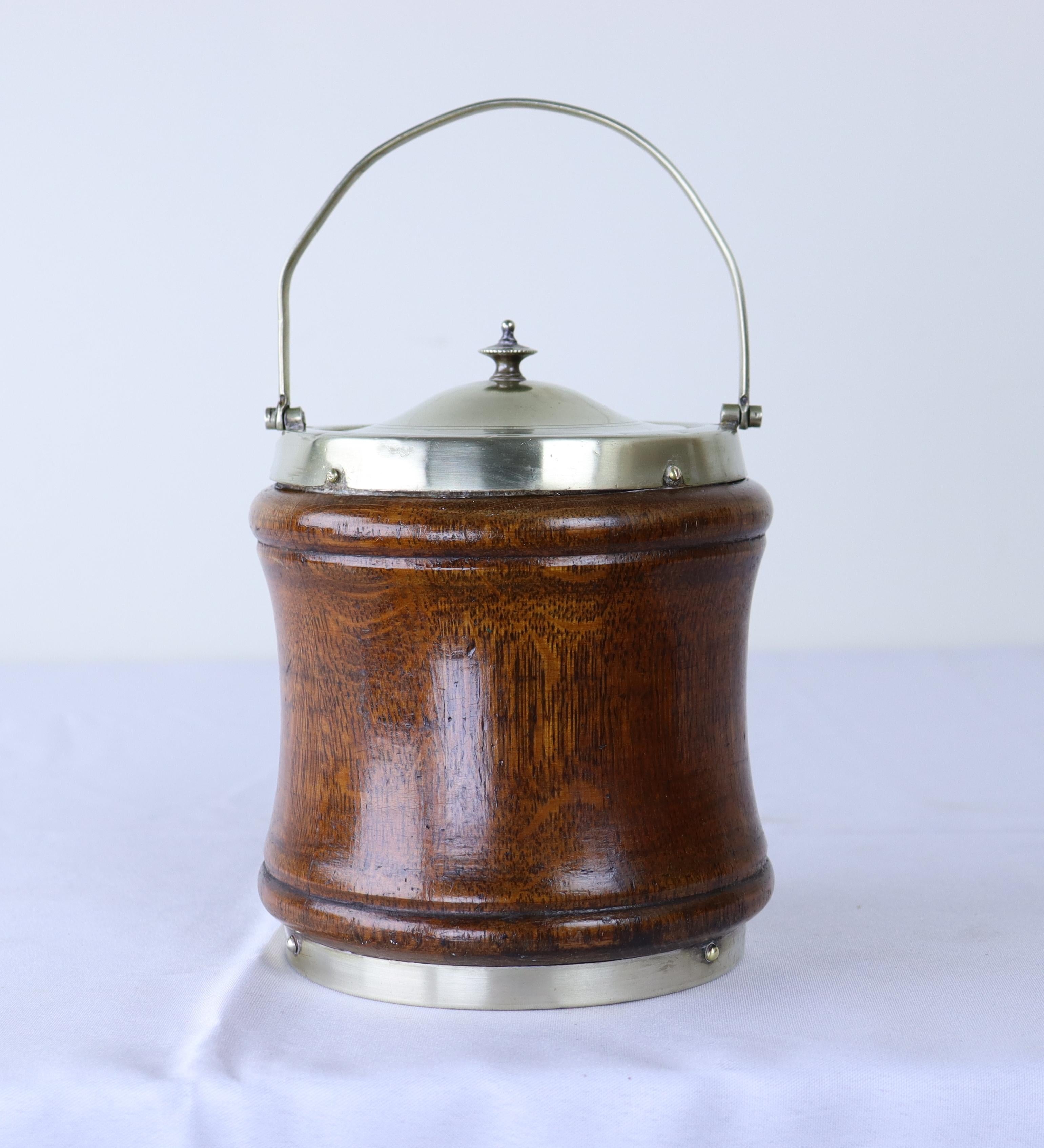English Antique Oak Biscuit Barrel For Sale