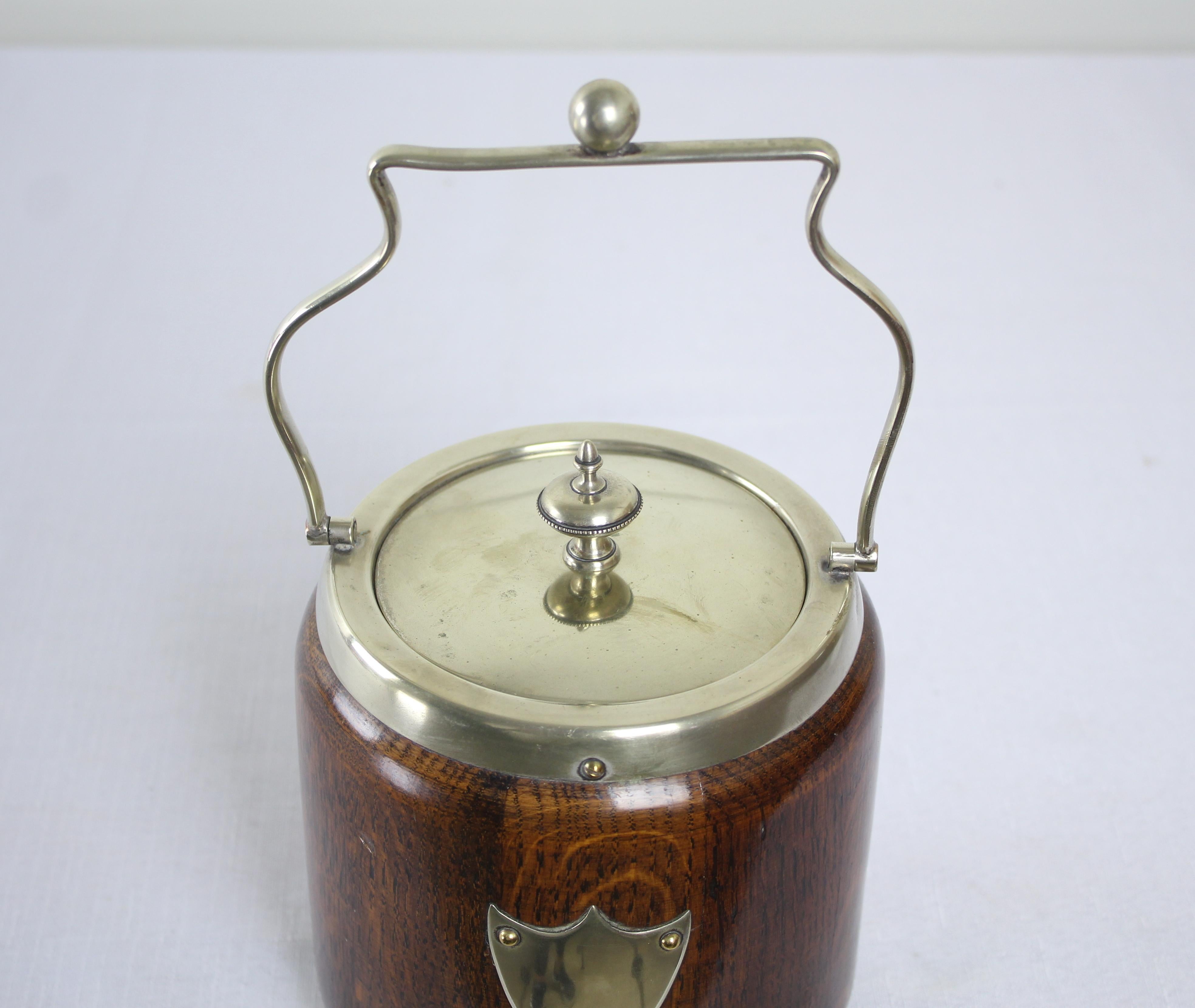 English Antique Oak Biscuit Barrel For Sale