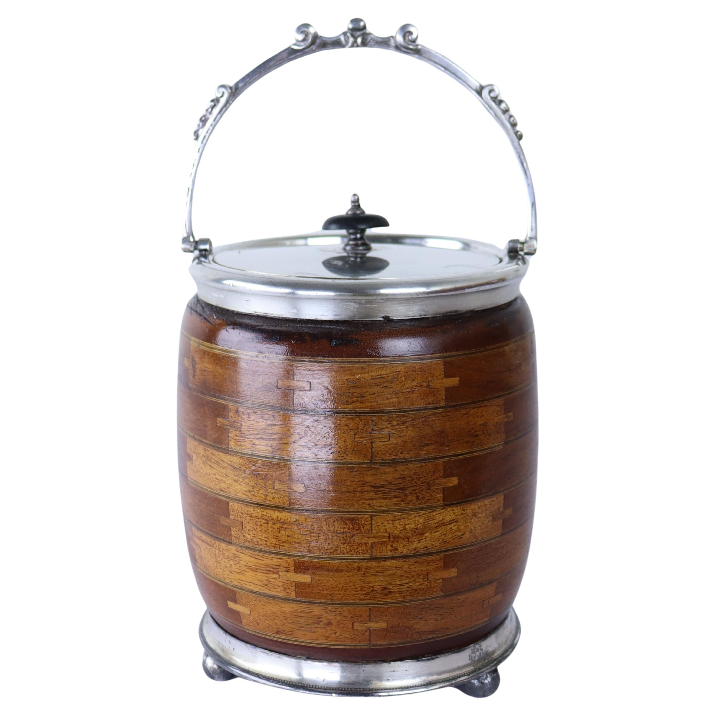 Antique Oak Biscuit Barrel For Sale