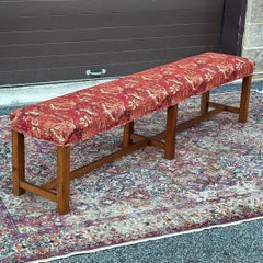 Panchina antica con gambe a blocco in Oak appena rivestita in tessuto Kilim turco arancione