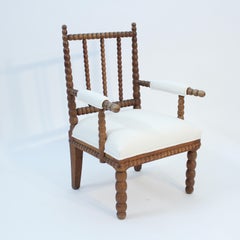 Chaise Bobbin ancienne en chêne, début du 20e siècle