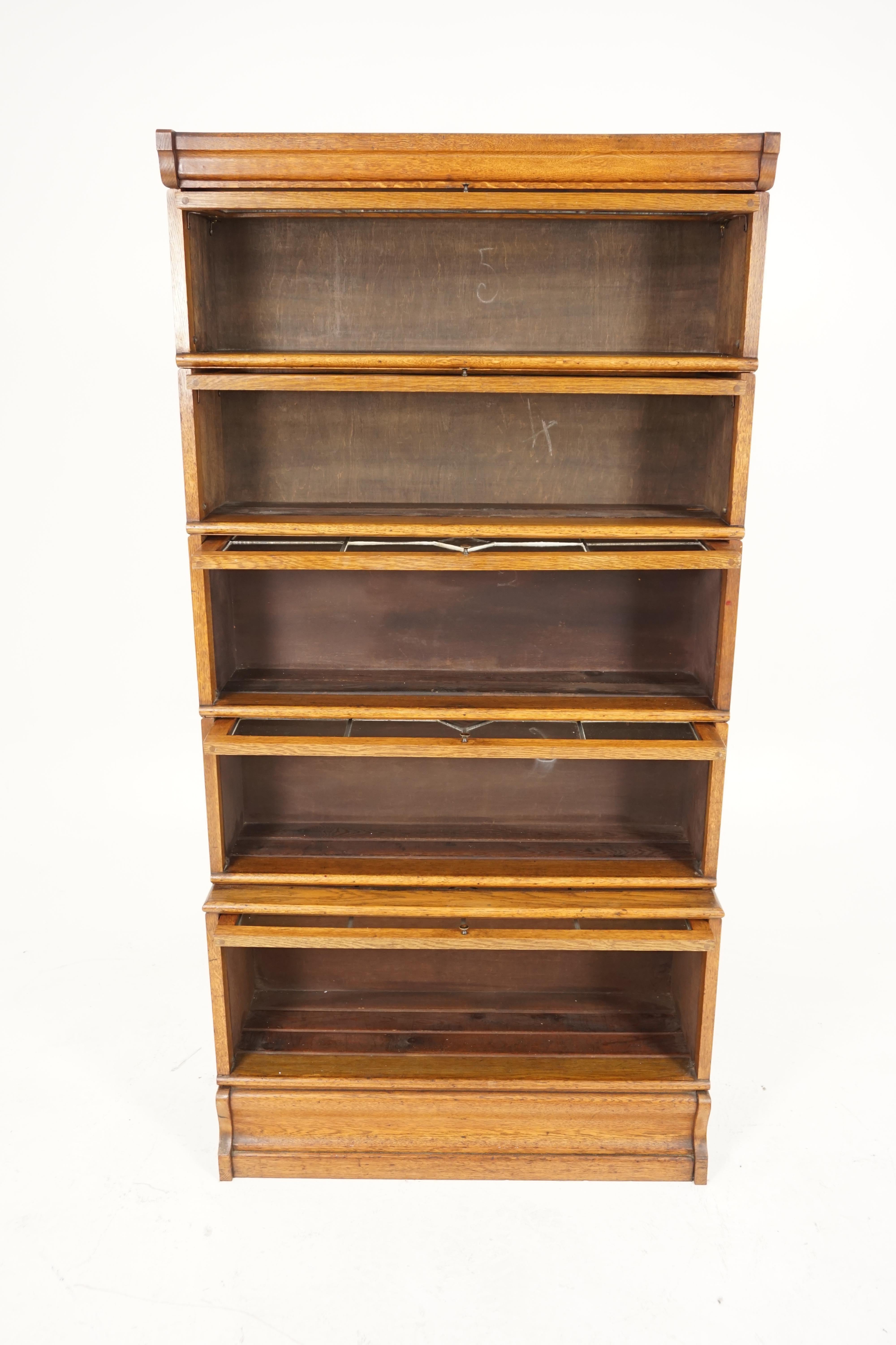 Hand-Crafted Antique Oak Bookcase, 5-Tier Sectional, Leaded Glass, Scotland 1920, B1865