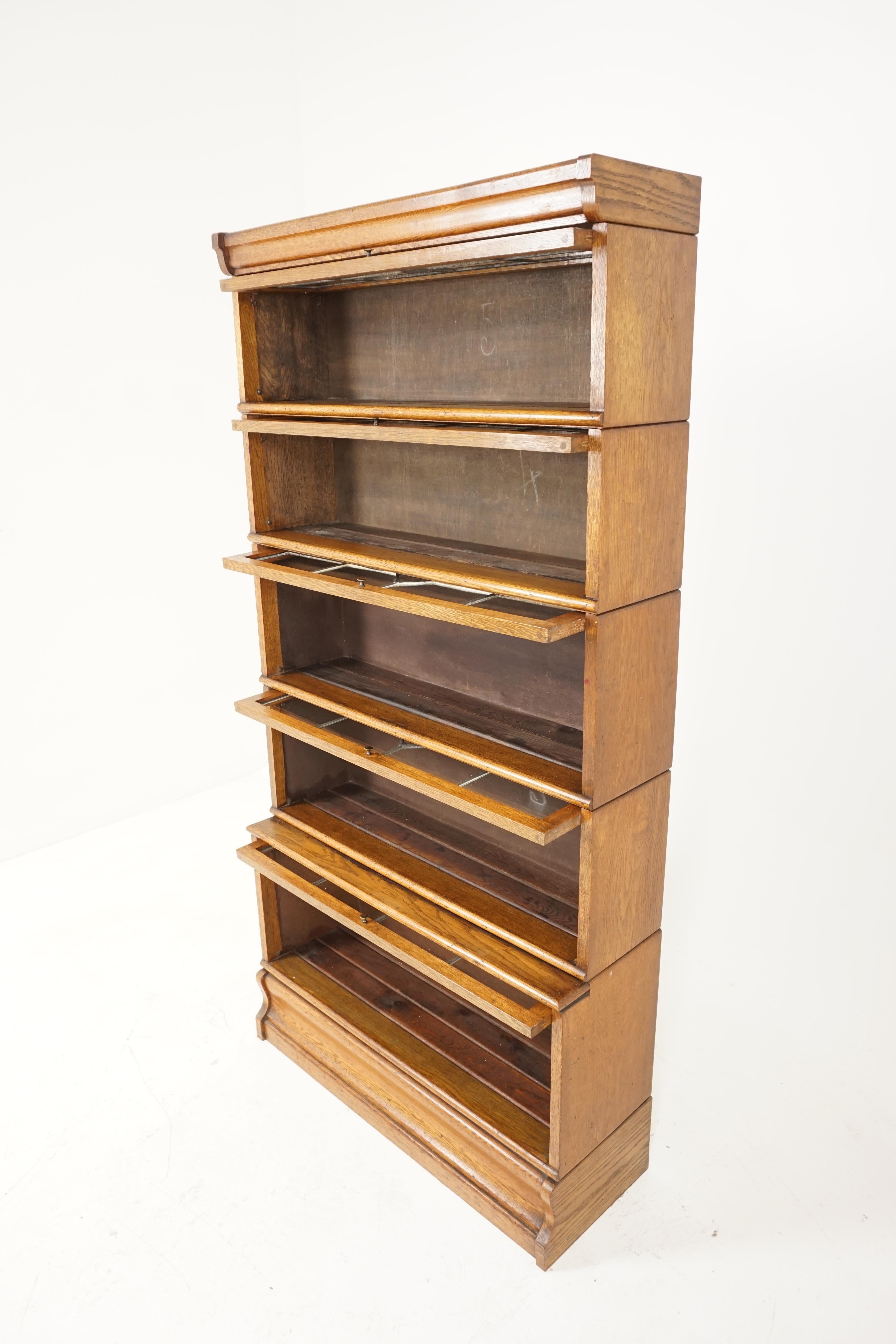 Antique Oak Bookcase, 5-Tier Sectional, Leaded Glass, Scotland 1920, B1865 In Good Condition In Vancouver, BC