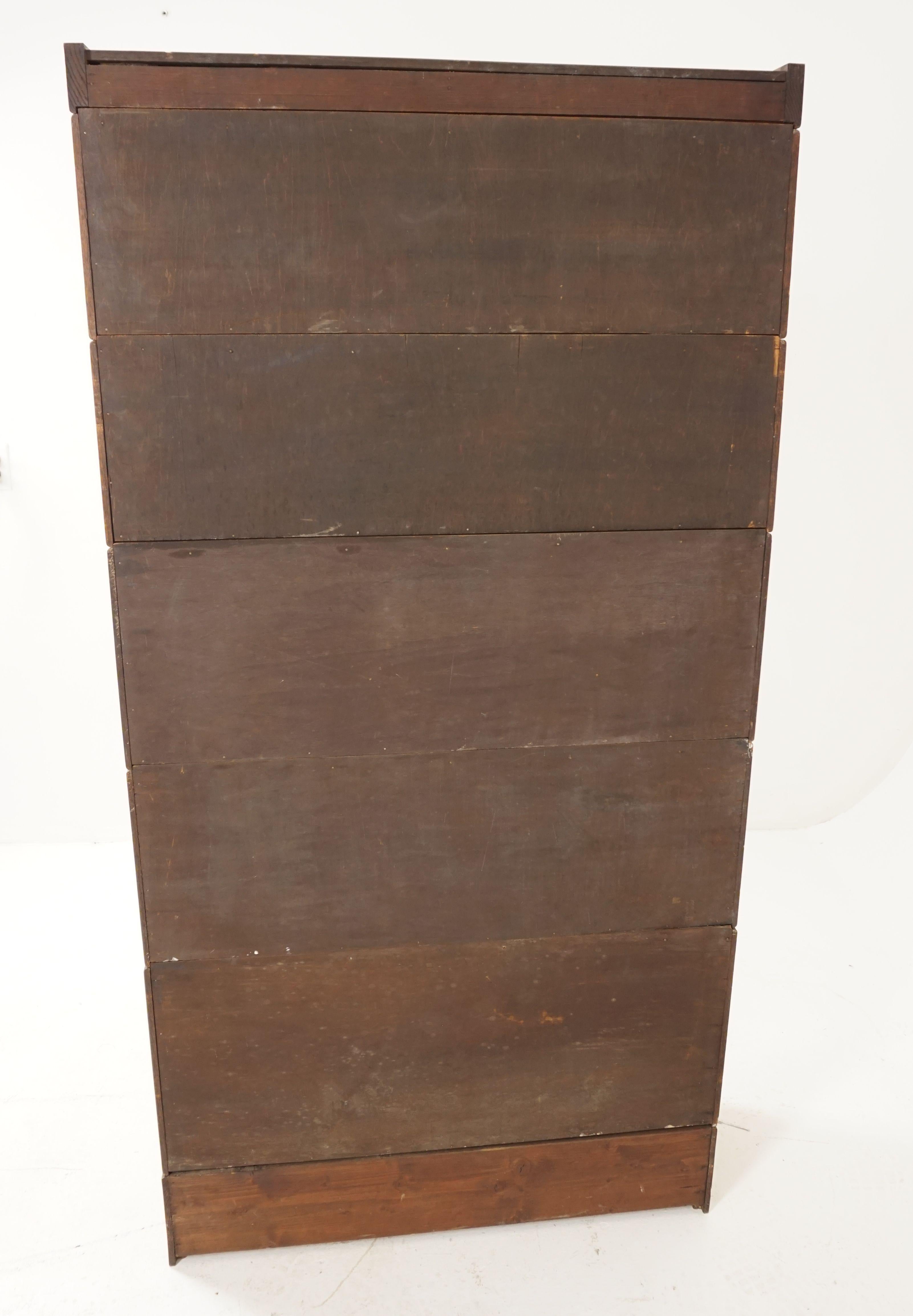Antique Oak Bookcase, 5-Tier Sectional, Leaded Glass, Scotland 1920, B1865 2