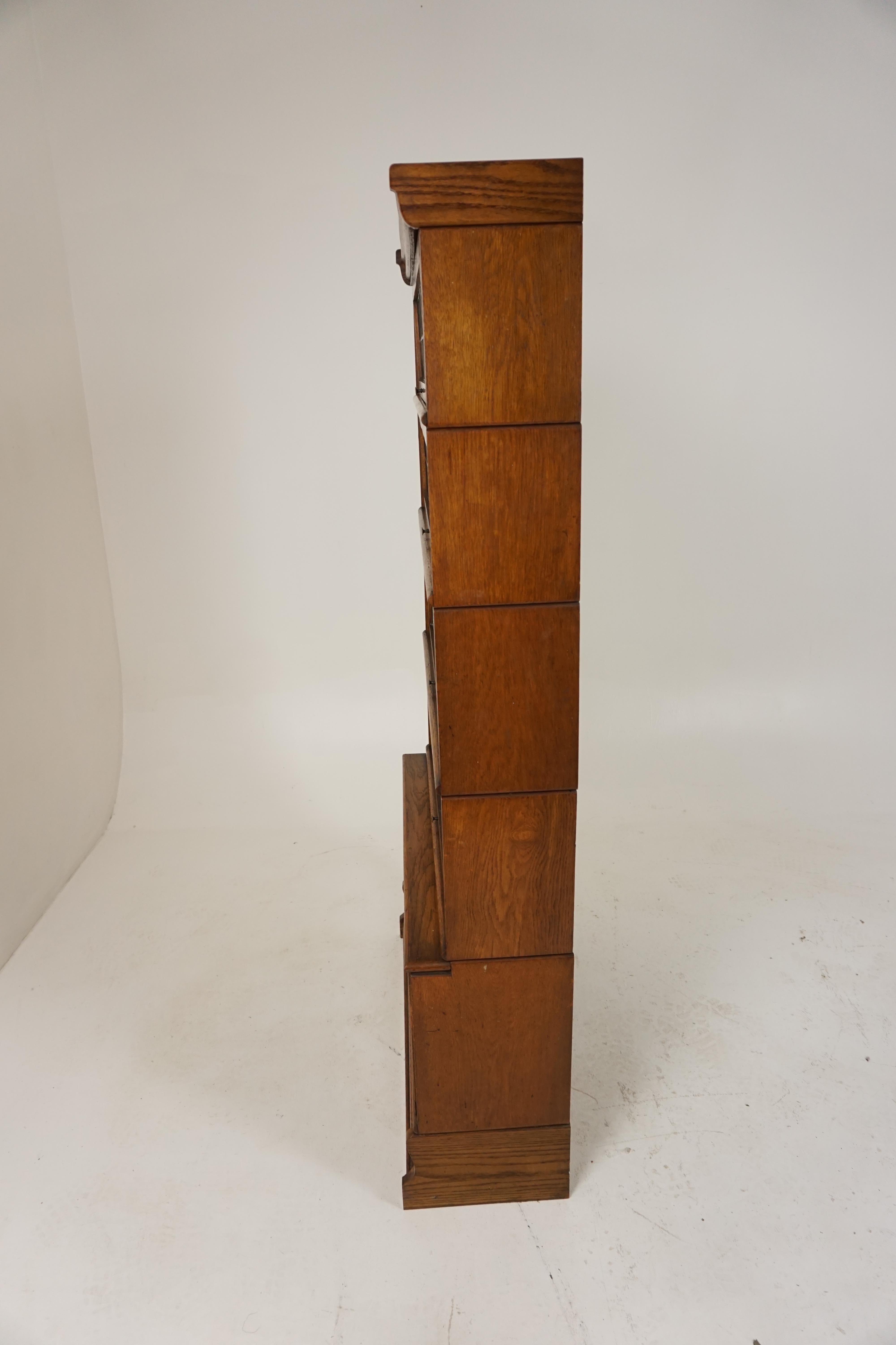 Antique Oak Bookcase, 5-Tier Sectional, Leaded Glass, Scotland 1920, B1865 3