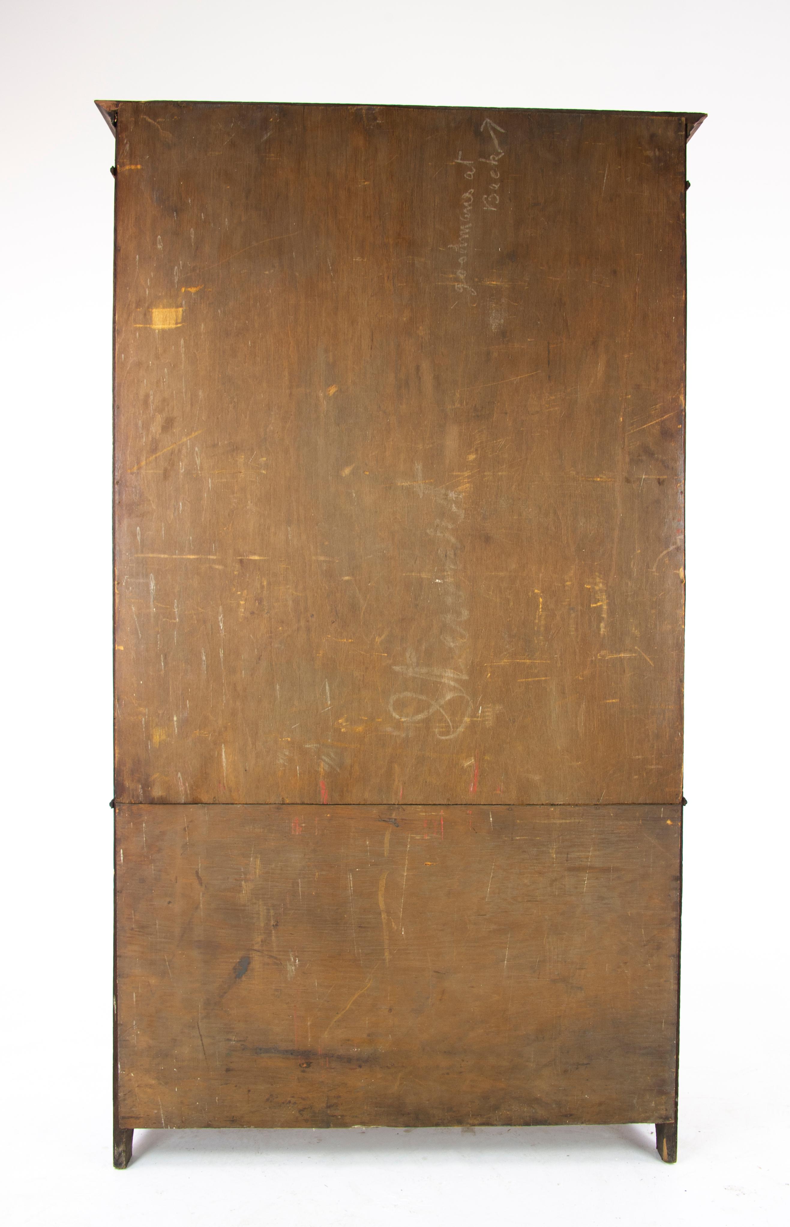 Antique Oak Bookcase, Arts & Crafts, Inlaid Bookcase, Leaded Glass Doors, B1169A 2