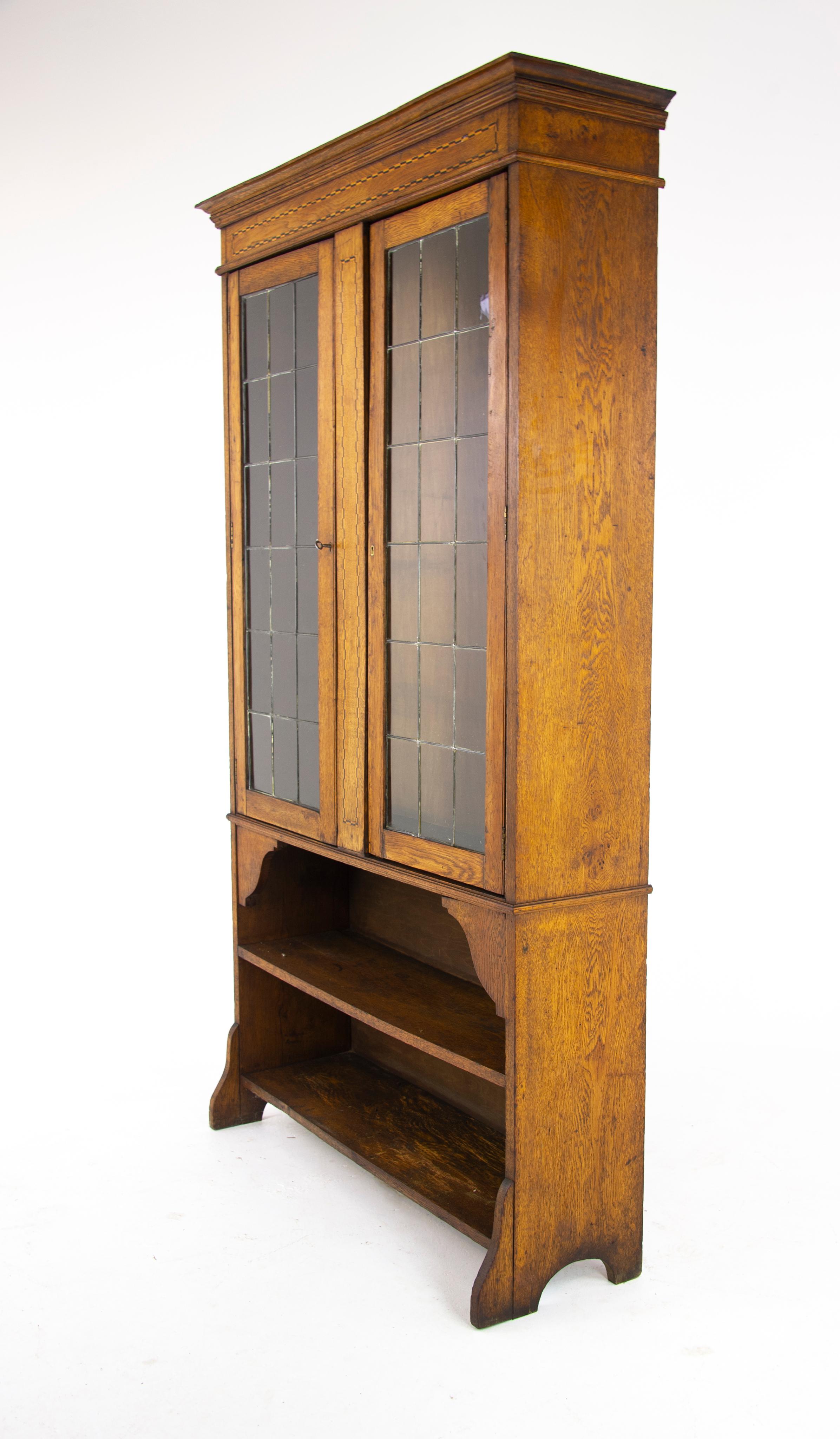 antique oak bookcase with glass doors