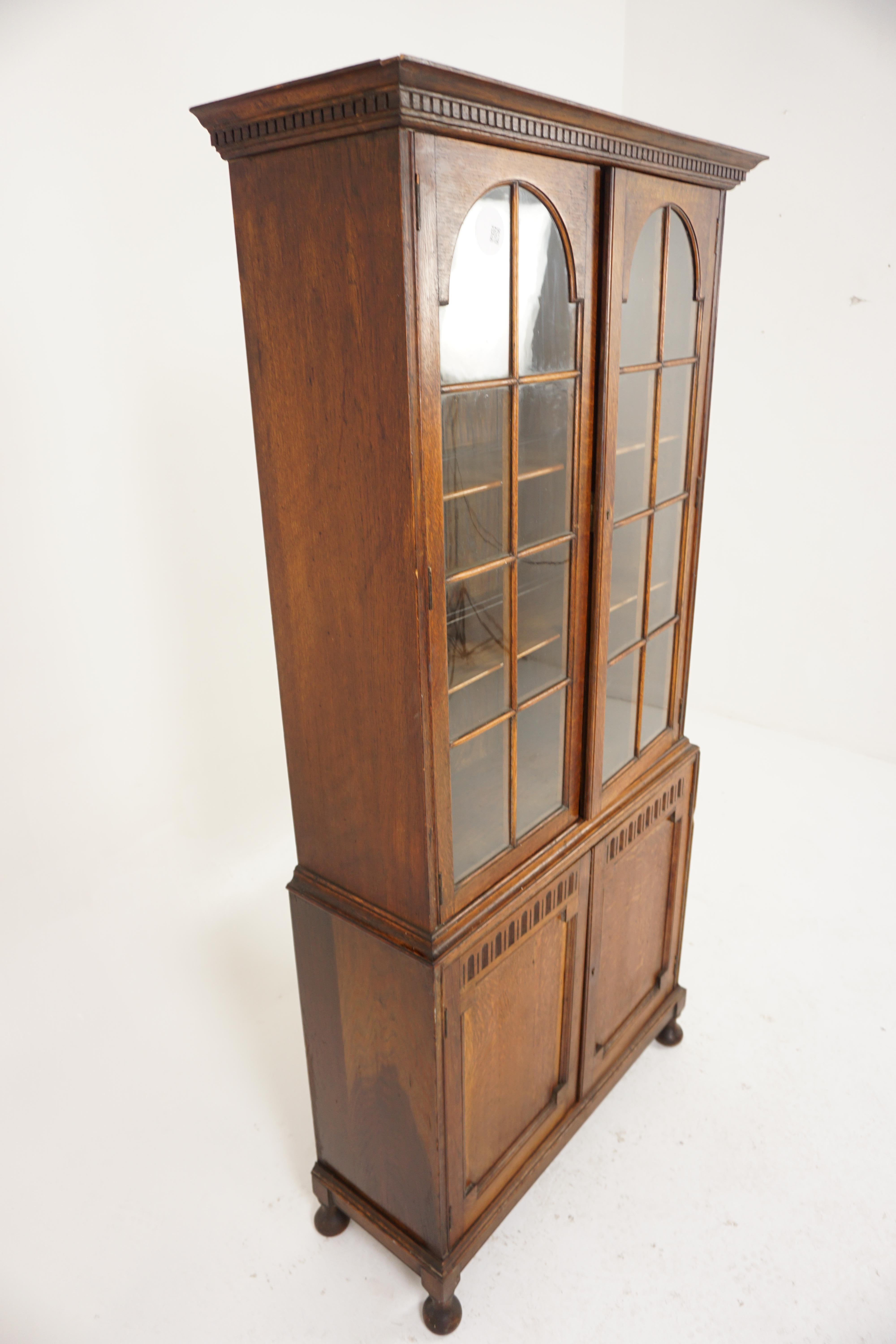 Scottish Antique Oak Bookcase, Arts & Crafts Display Cabinet, Scotland 1910, H1042