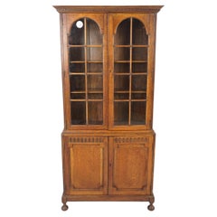 Antique Oak Bookcase, Arts & Crafts Display Cabinet, Scotland 1910, H1042
