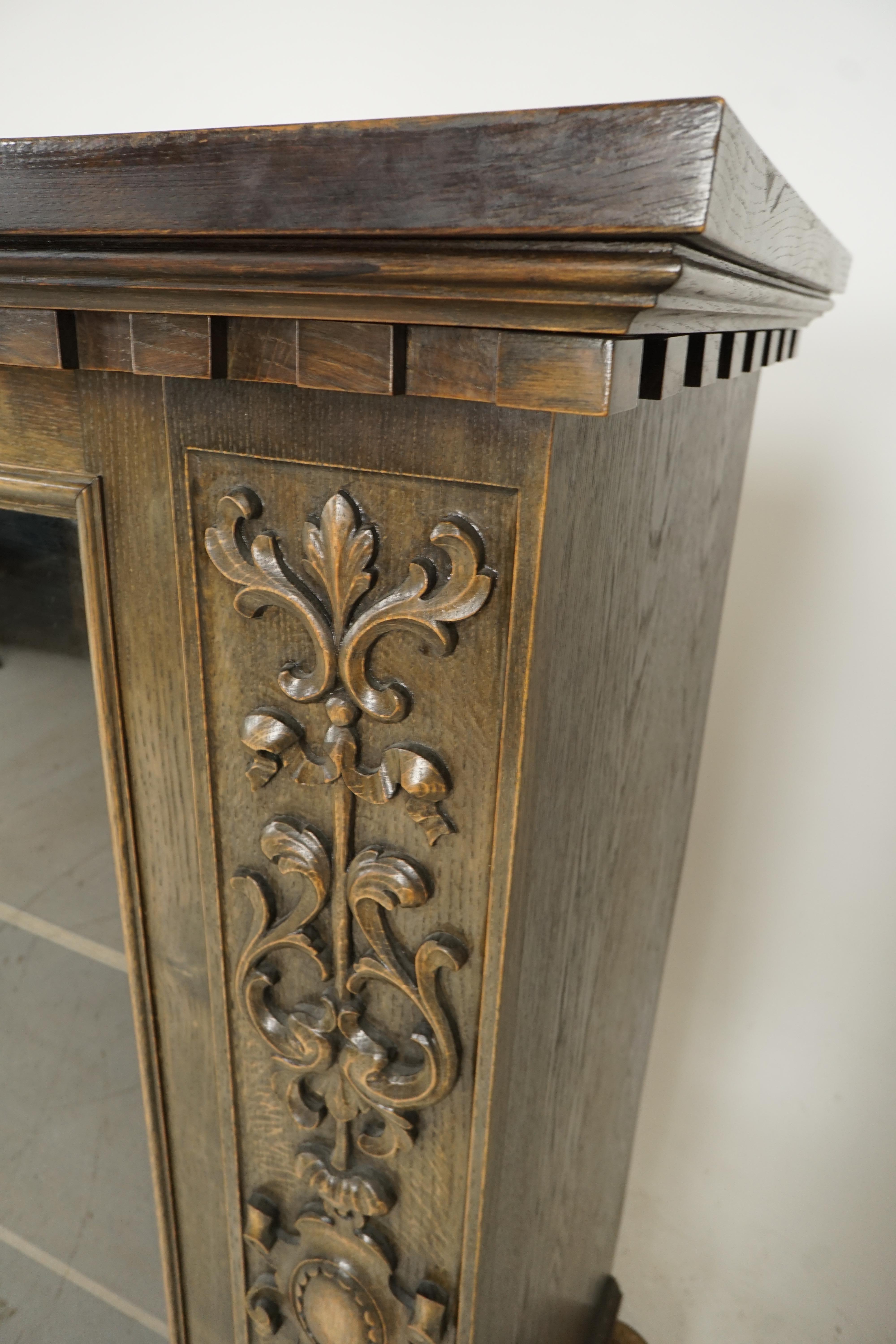 Antique Oak Bookcase, Carved Oak, Four-Door, Display Cabinet, Denmark 1920 B2260 3