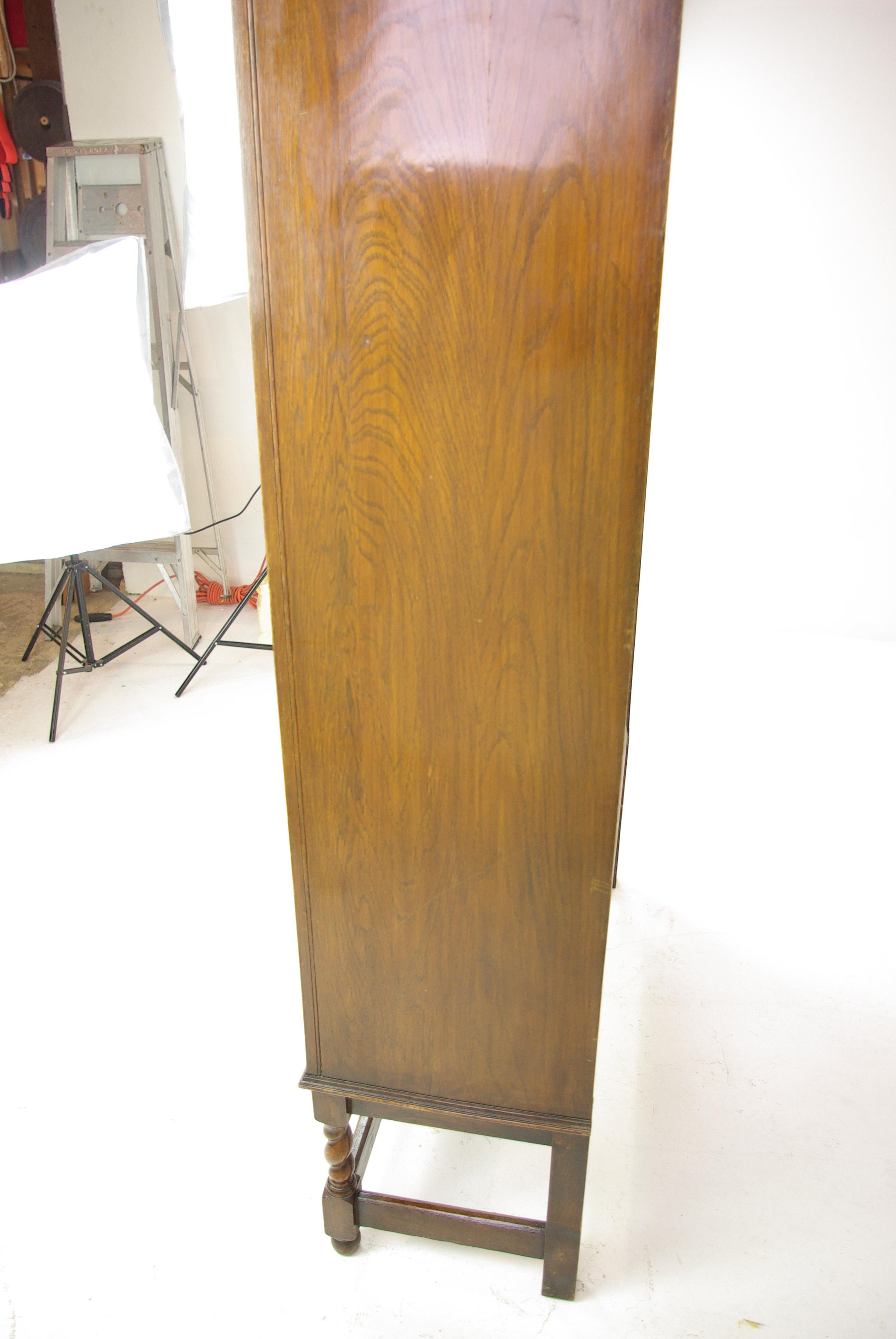 Antique Oak Bookcase, Four Door Bookcase, Carved Oak, Scotland, 1910, B1284 8