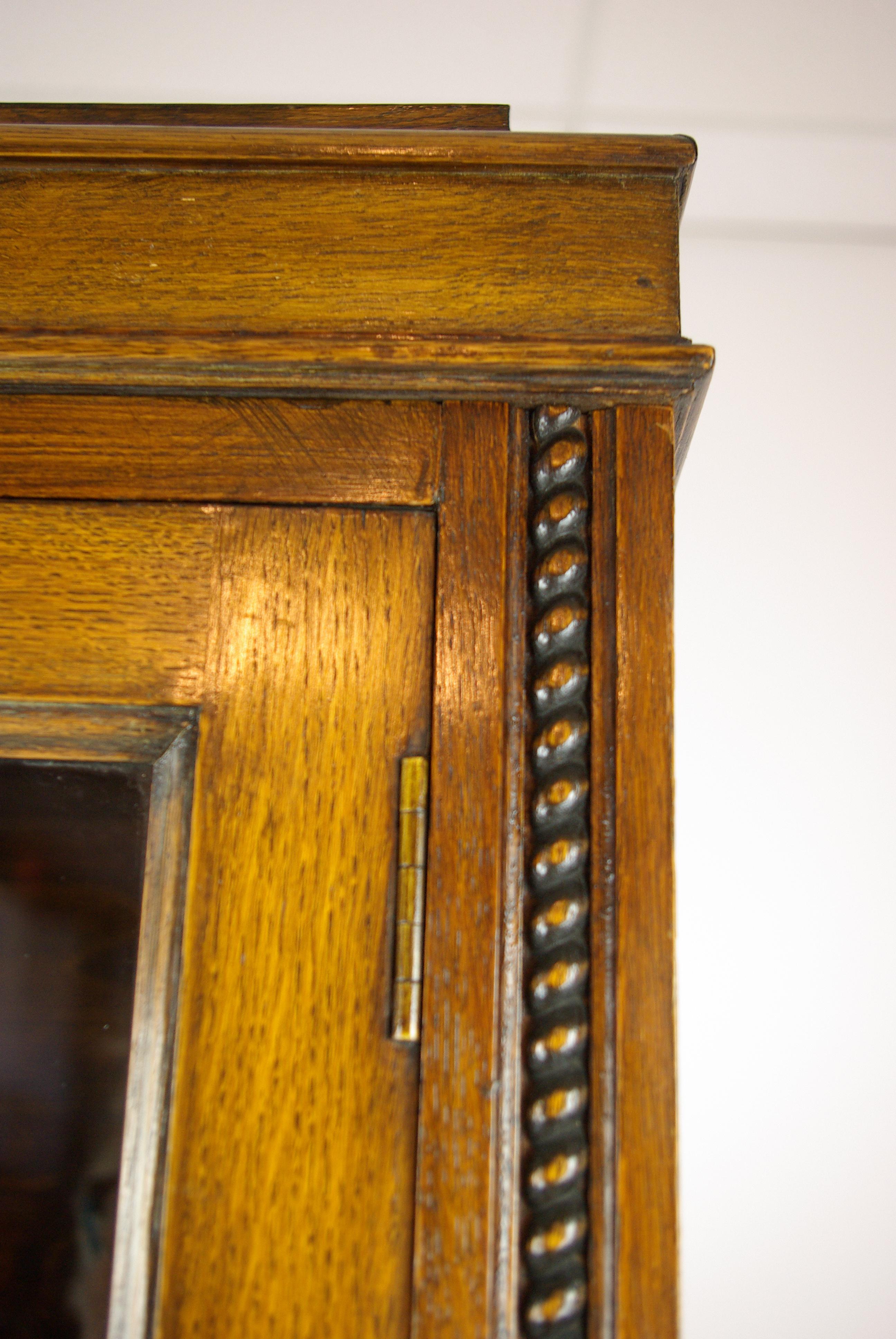 Scottish Antique Oak Bookcase, Four Door Bookcase, Carved Oak, Scotland, 1910, B1284