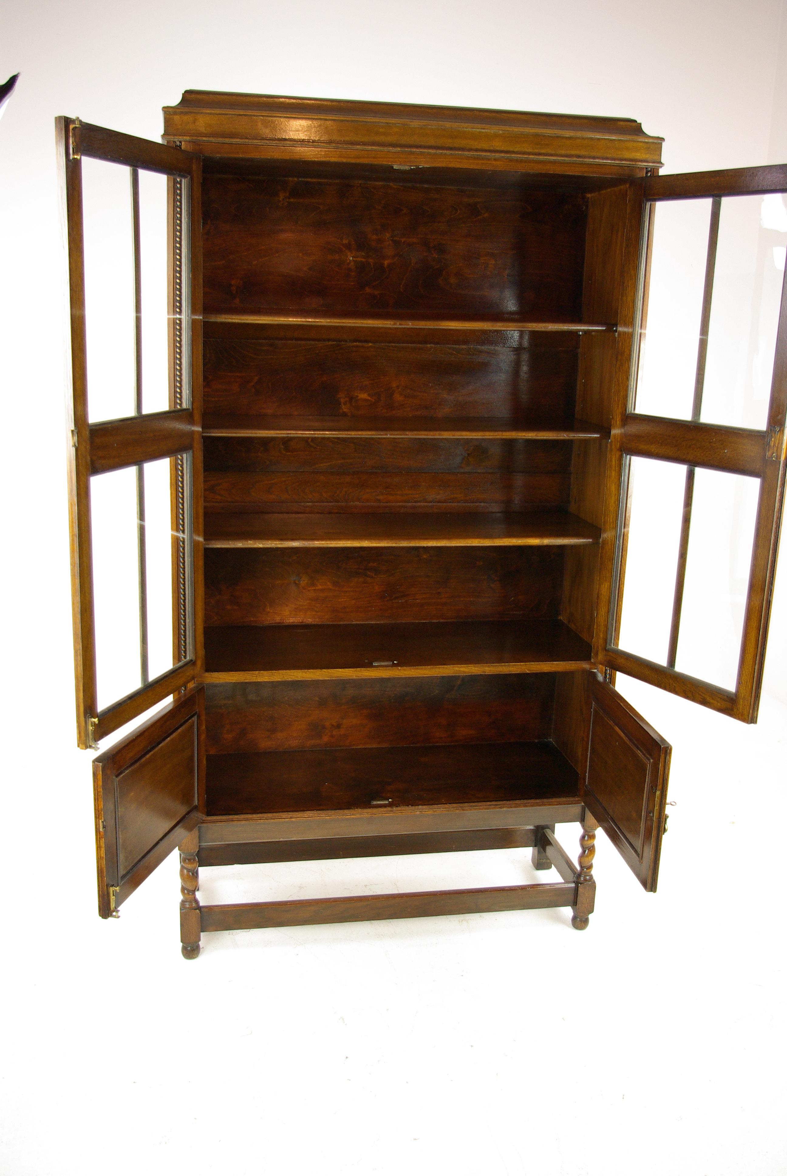 Antique Oak Bookcase, Four Door Bookcase, Carved Oak, Scotland, 1910, B1284 In Good Condition In Vancouver, BC