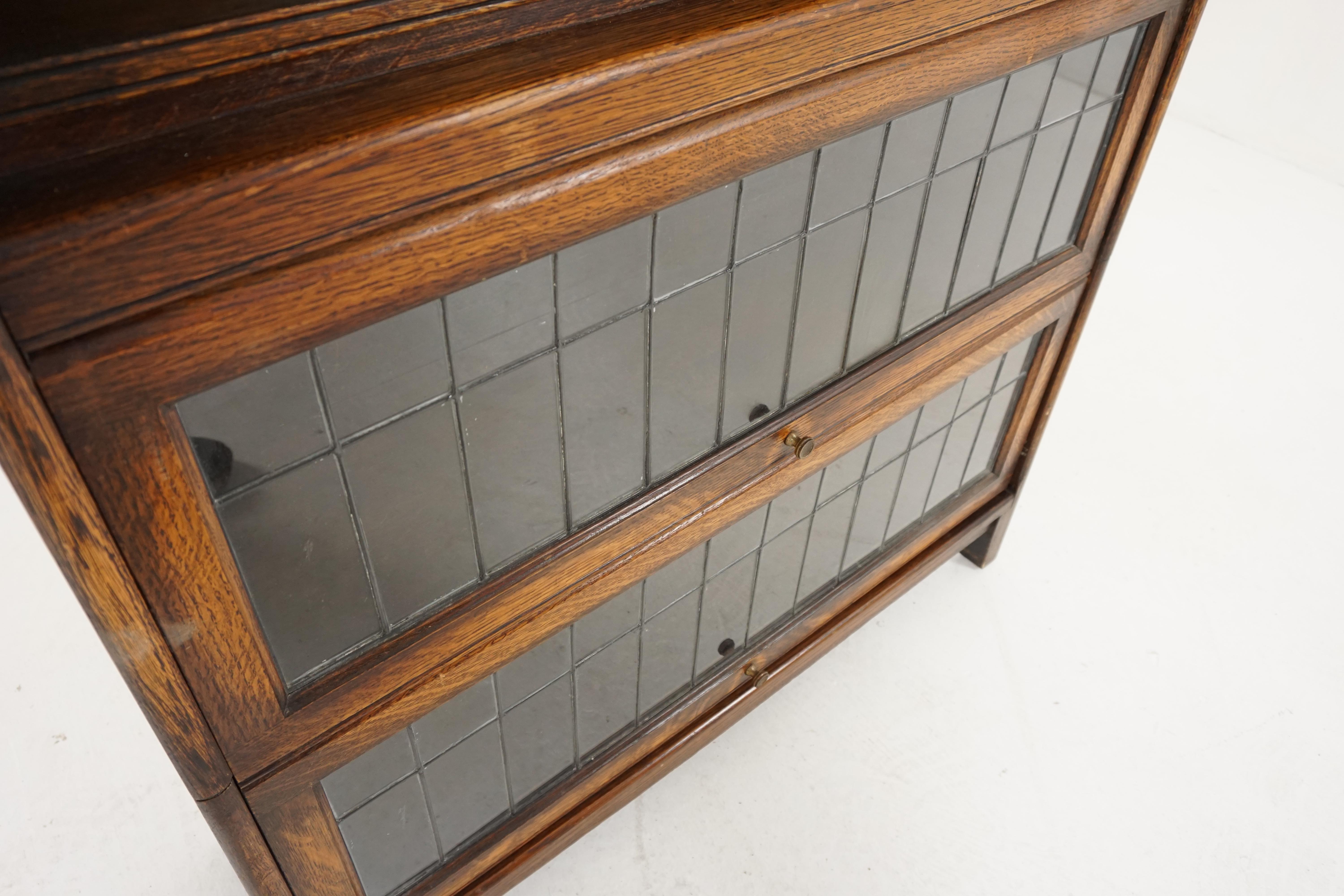 Scottish Antique Oak Bookcase, Leaded Glass Stacking Bookcase, Scotland 1920, B1866