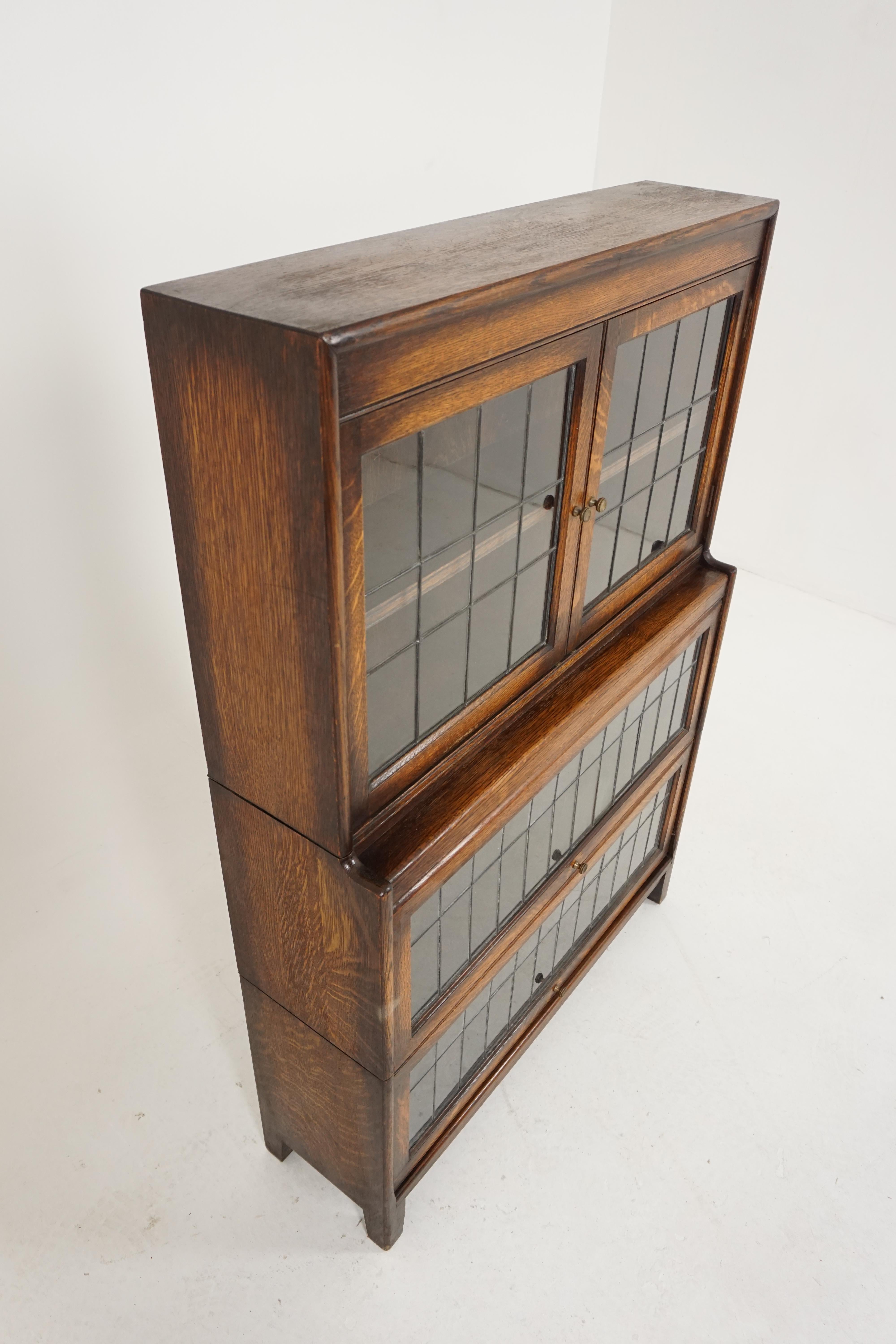 Hand-Crafted Antique Oak Bookcase, Leaded Glass Stacking Bookcase, Scotland 1920, B1866