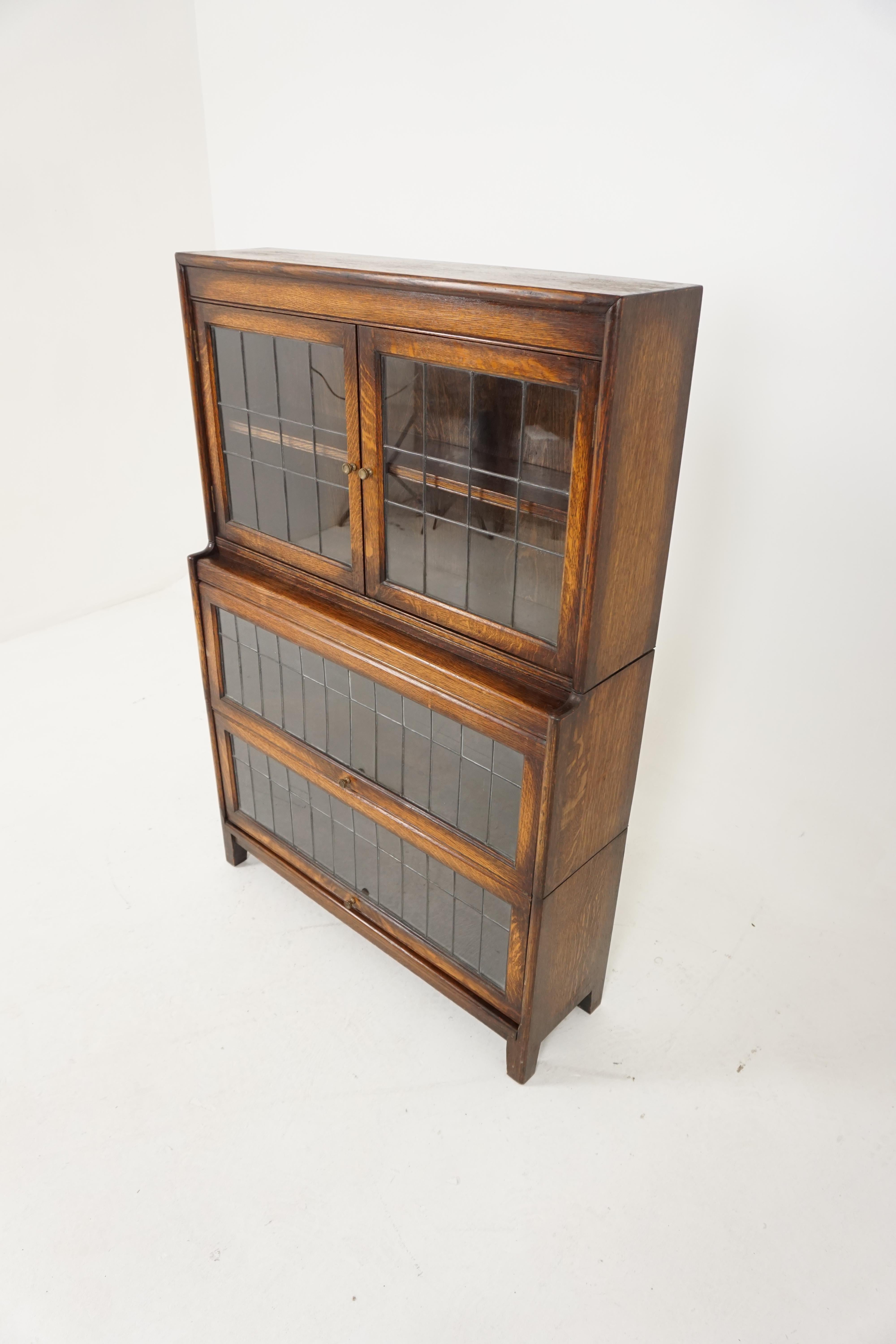 Early 20th Century Antique Oak Bookcase, Leaded Glass Stacking Bookcase, Scotland 1920, B1866