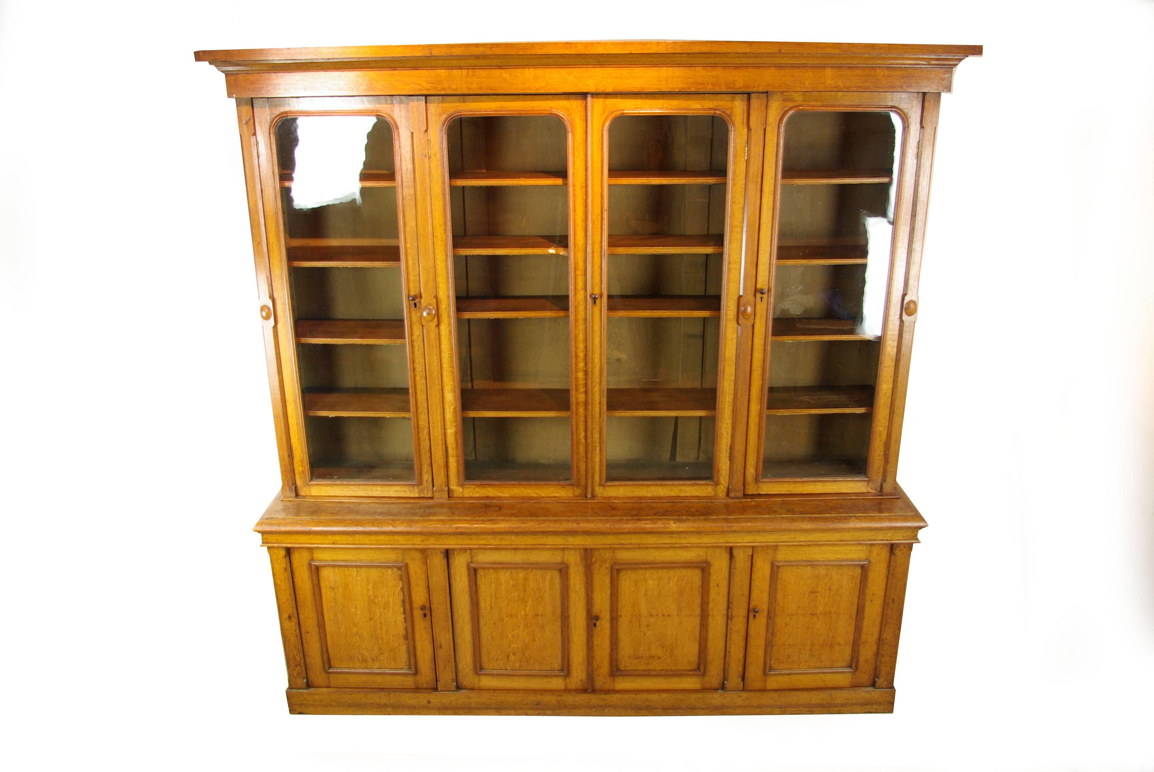Antique Oak Bookcase, Library Bookcase, Tiger Oak Bookshelves, 1870, B1043 6