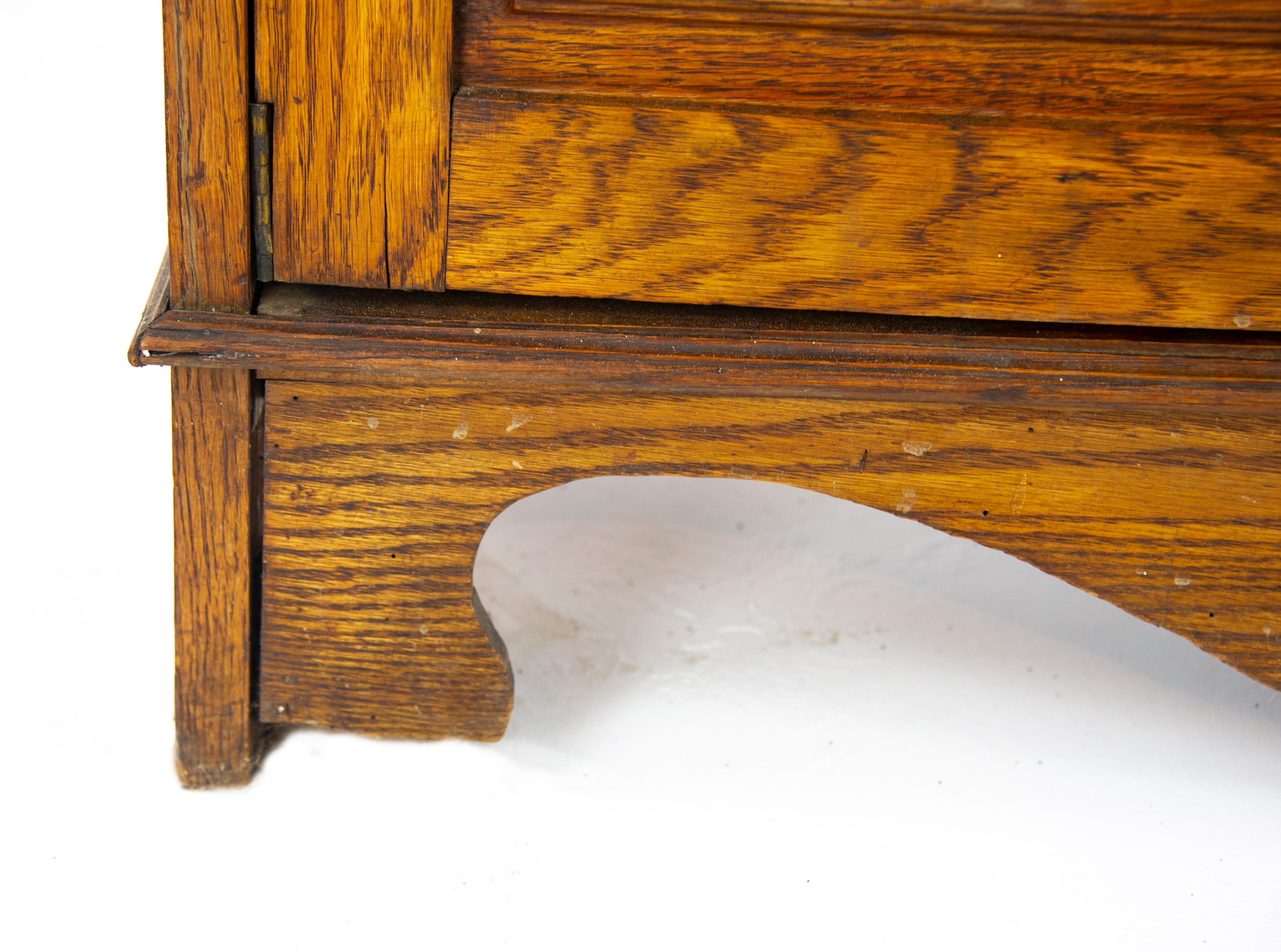 Scottish Antique Oak Bookcase, Oak Bookcase, Arts & Crafts, Leaded Glass, 1915