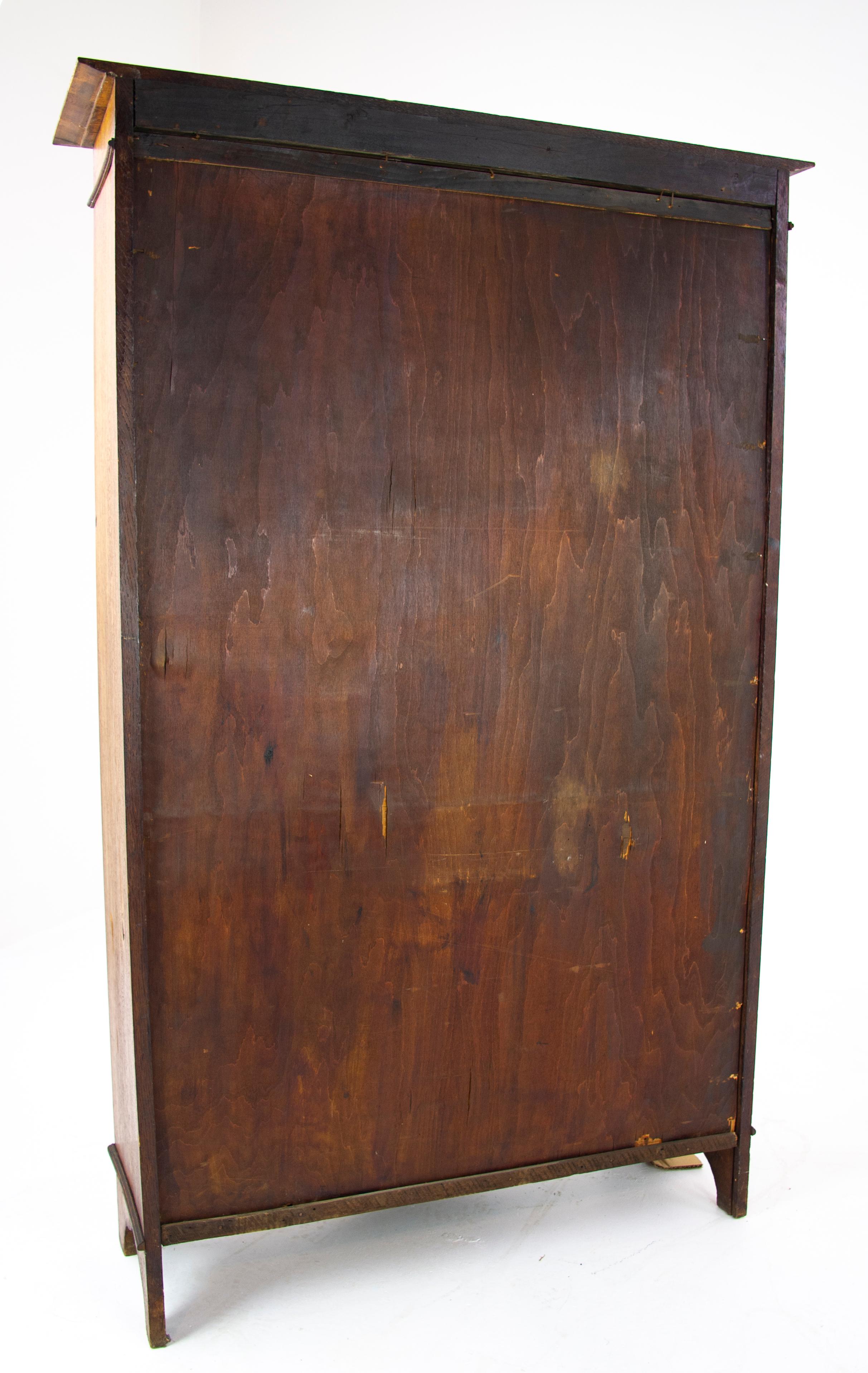 Antique Oak Bookcase, Oak Bookcase, Arts & Crafts, Leaded Glass, 1915 1