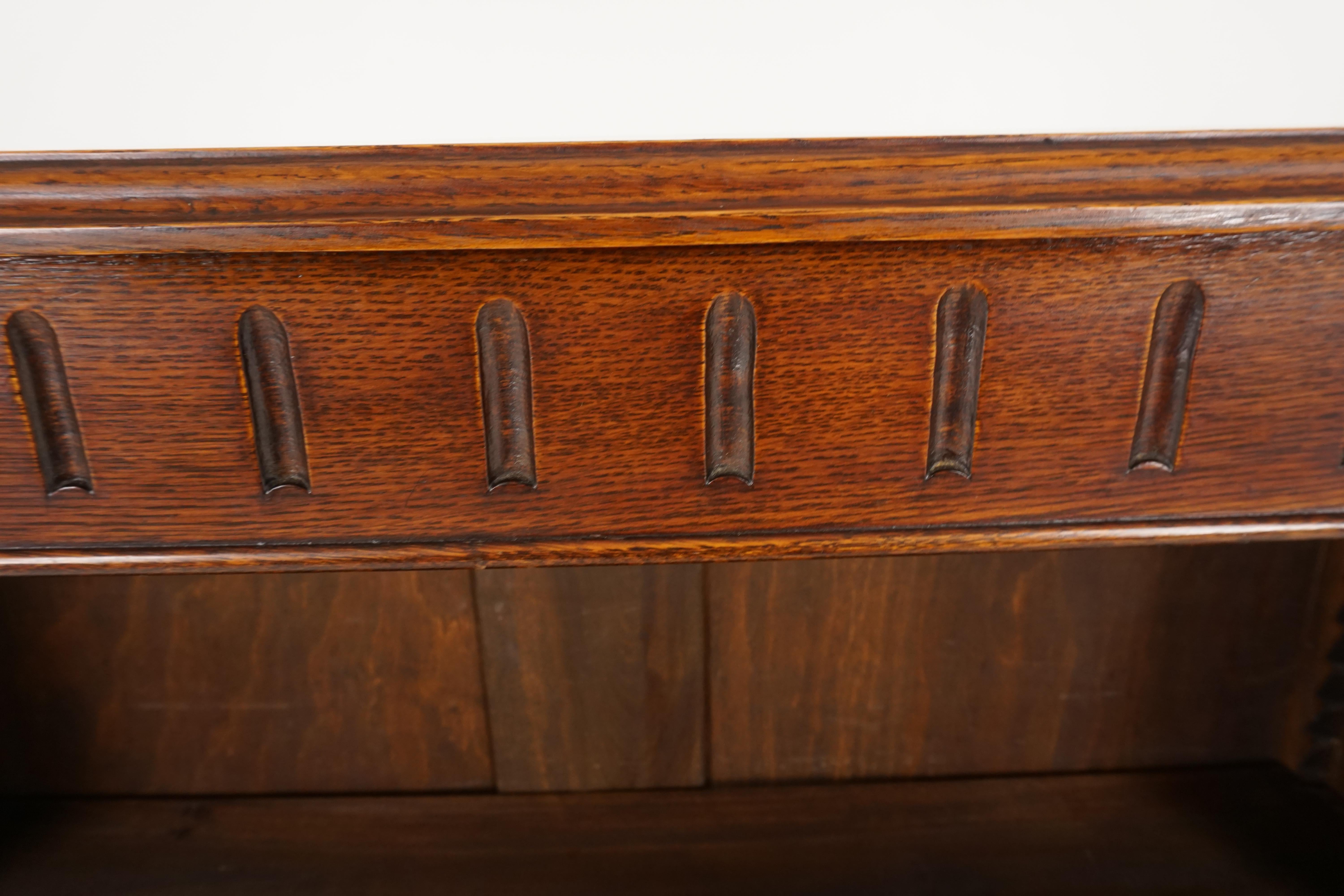 Scottish Antique Oak Bookcase, Open Display Cabinet, Scotland 1920, B2222