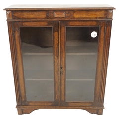 Antique Oak Bookcase, Solid Oak Display Cabinet, Scotland 1910, H1012