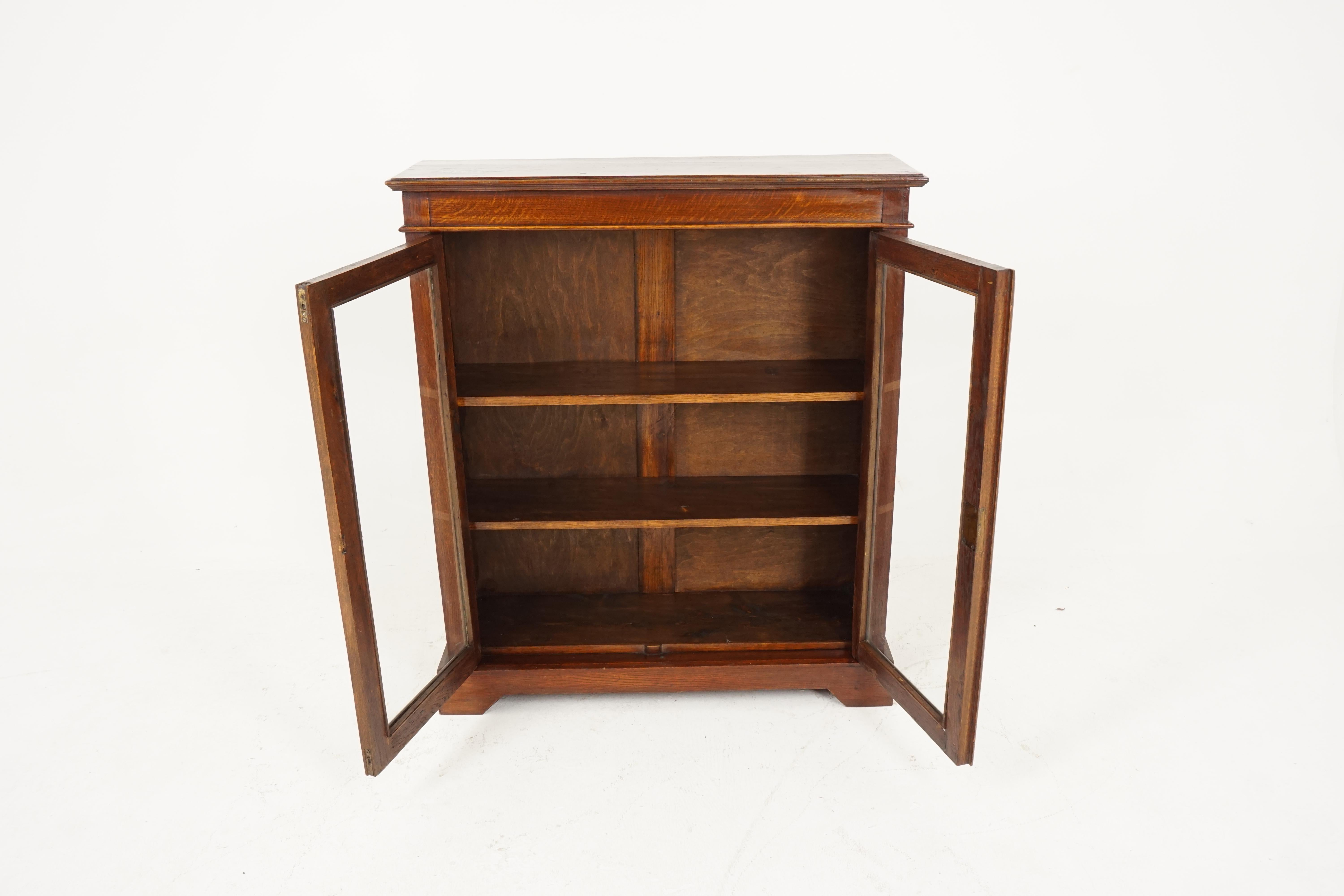 Hand-Crafted Antique Oak Bookcase, Two Door Display Cabinet, Scotland 1920, B2360