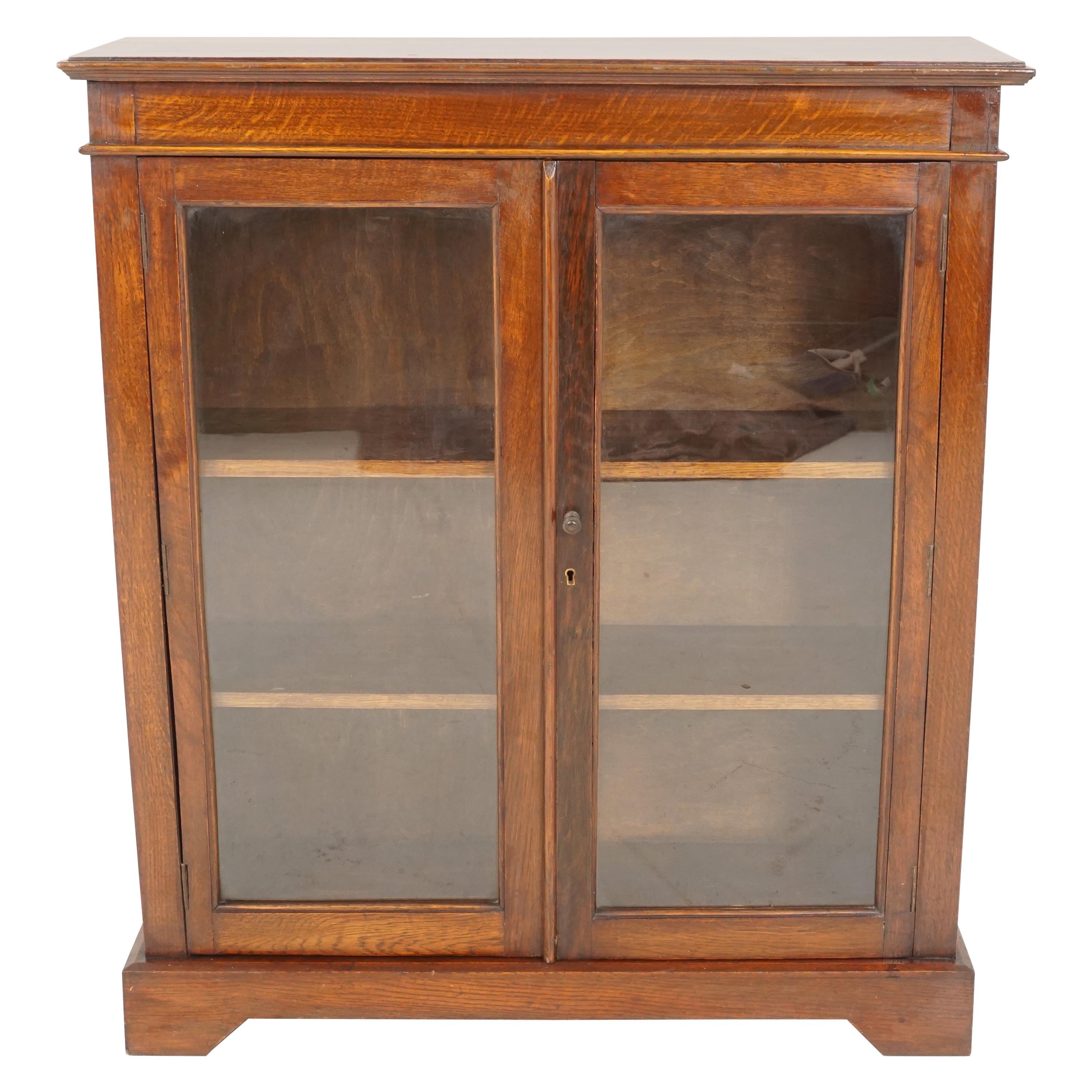Antique Oak Bookcase, Two Door Display Cabinet, Scotland 1920, B2360