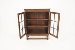 Antique Oak Bookcase, Two Door Display Cabinet, Scotland 1920, B2440