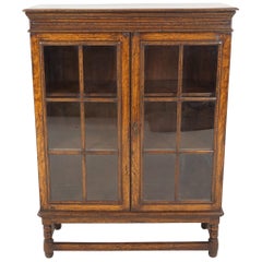 Antique Oak Bookcase, Two Door Display Cabinet, Scotland 1920, B2440