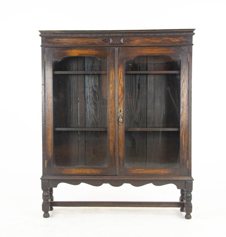 Antique Oak Bookcase, Two-Door Oak Bookcase, Scotland 1920, B1227 Antique oak bookcase, two-door oak bookcase, Scotland 1920, Antique Furniture, - Antique Oak Bookcase, Two-Door Oak Bookcase, Scotland 1920, B1227