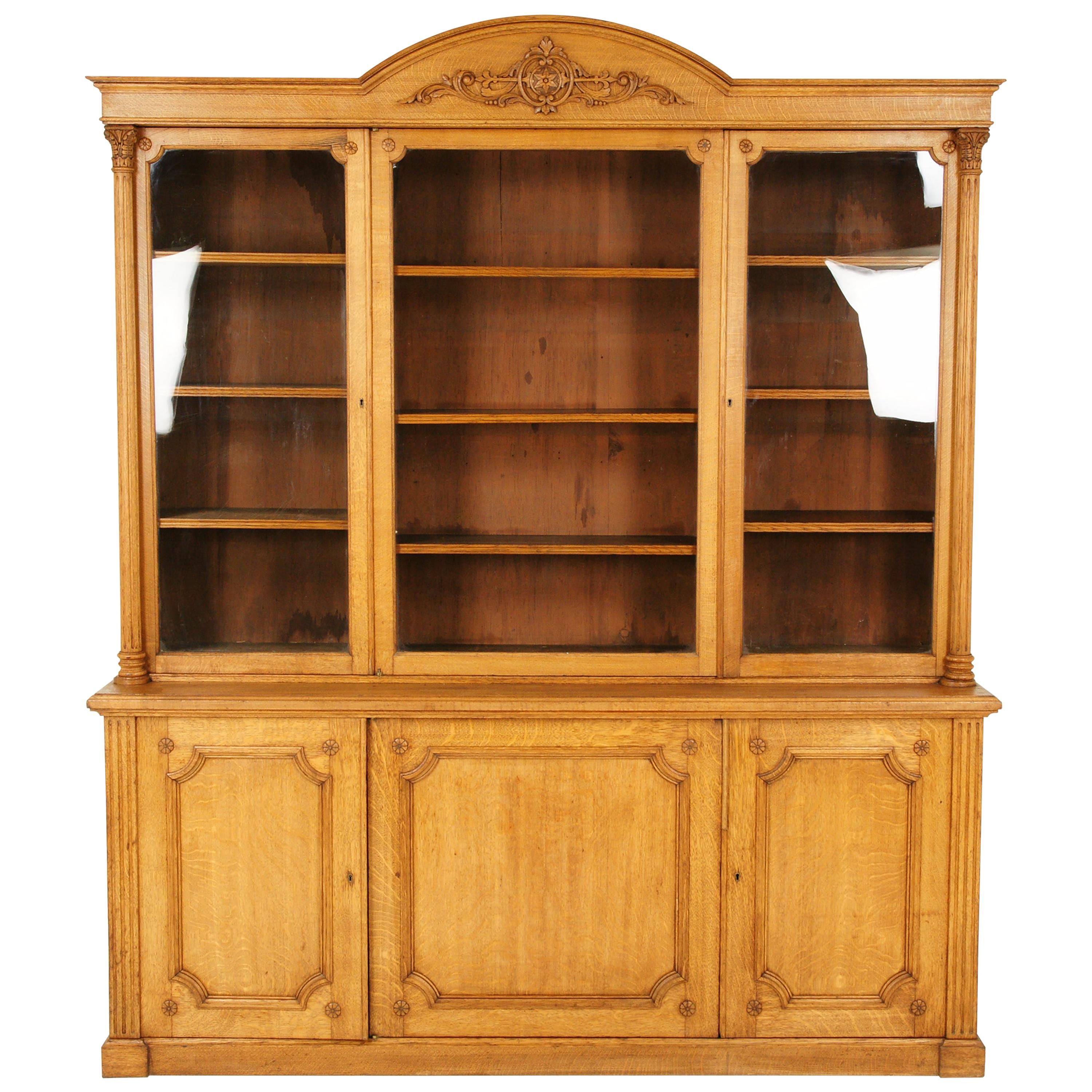 Antique Oak Bookcase, Victorian Carved Oak Display Scotland 1880, B1658 at 1stDibs