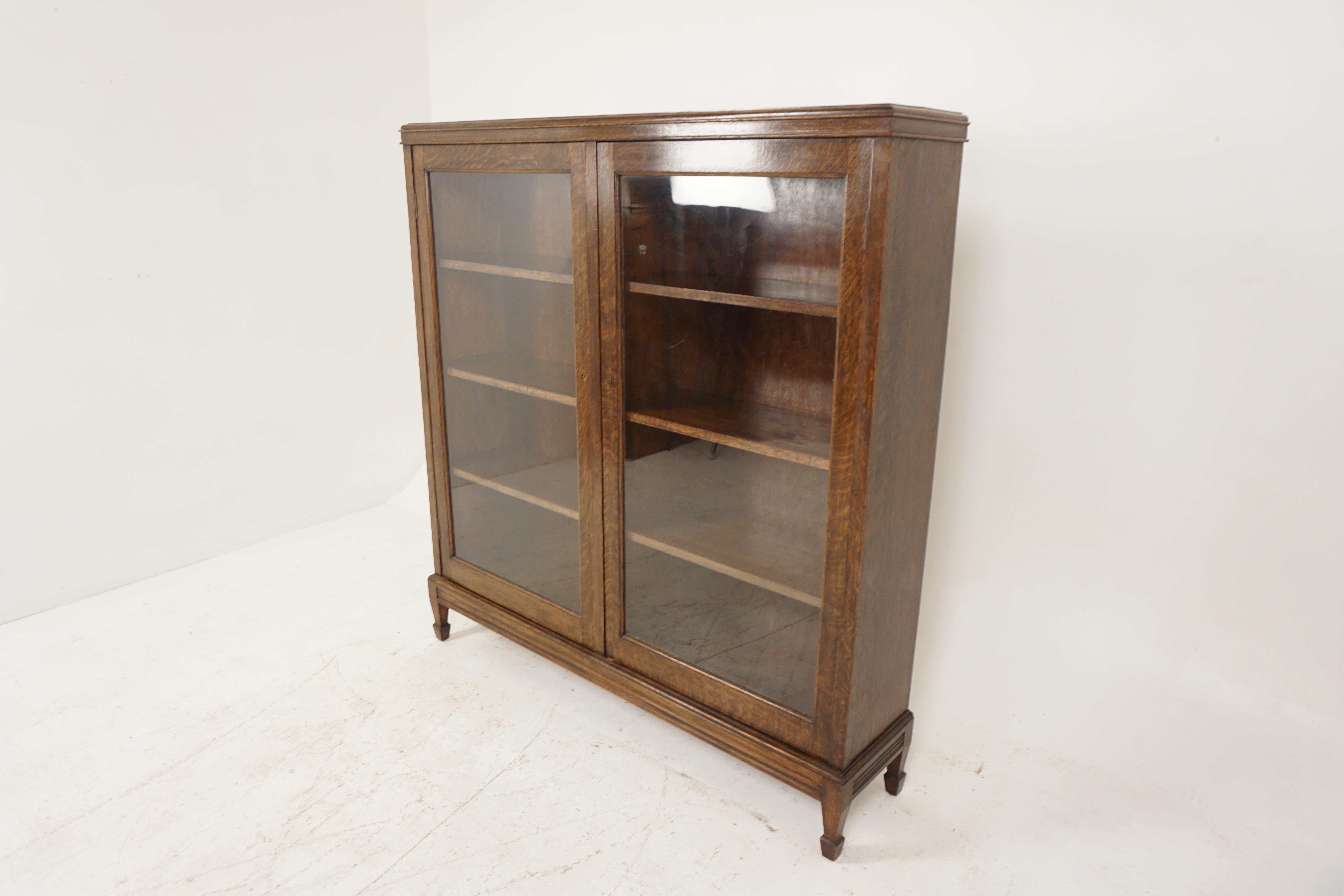Scottish Antique Oak Bookcases, Arts + Crafts, Display Cabinet, Scotland 1910, B2616