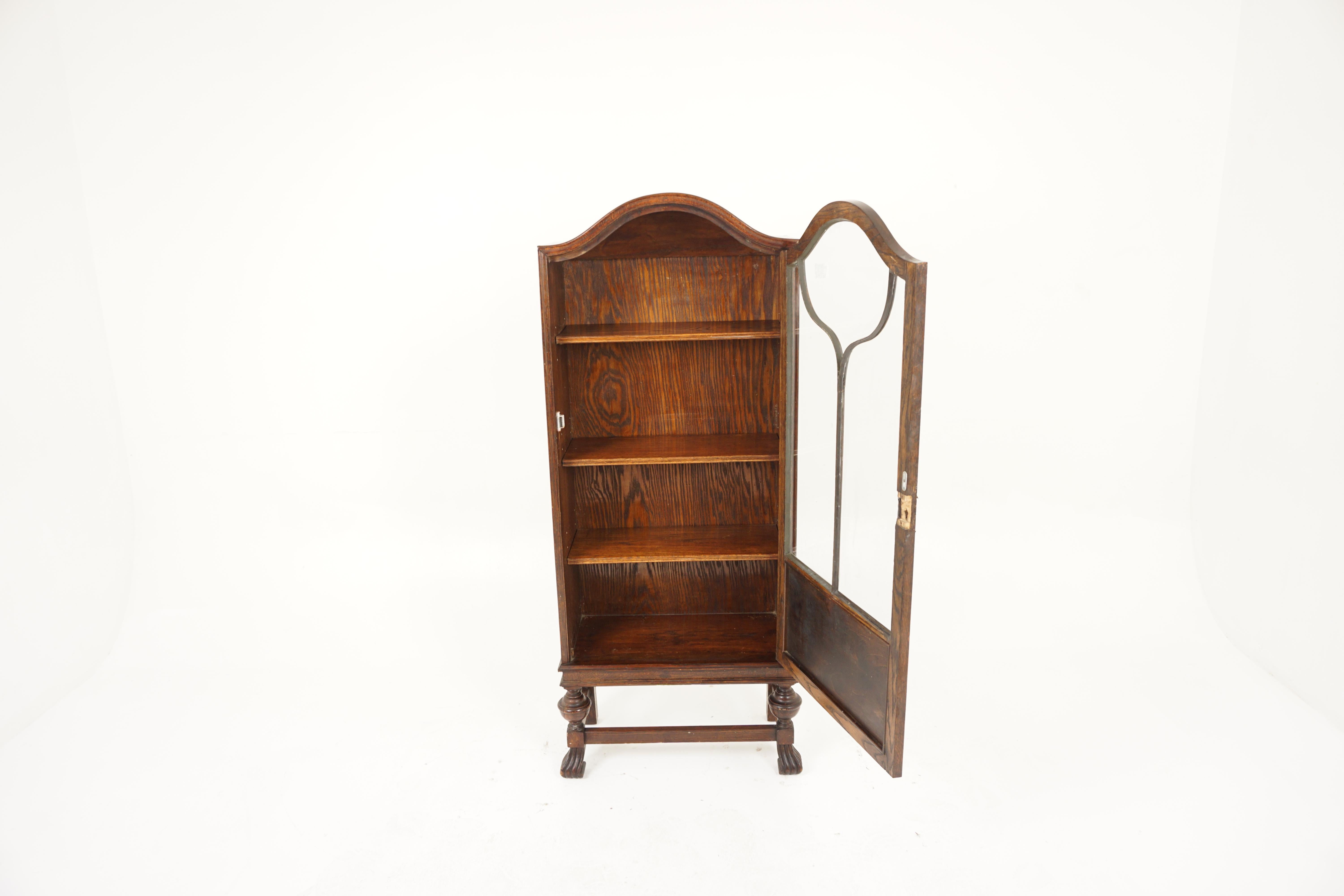 Antique Oak Bow Top Art Deco Bookcase, Display Cabinet, Scotland 1920, H987 In Good Condition In Vancouver, BC
