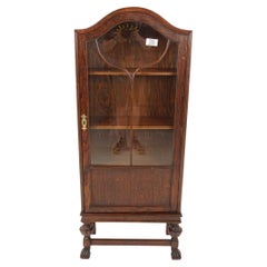 Antike Eiche Bow Top Art Deco Bücherregal, Display Cabinet, Schottland 1920, H987