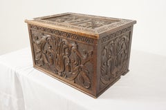 Antique Oak Box, Victorian Gothic Carved Chest and Log Box, Scotland 1880, H1052